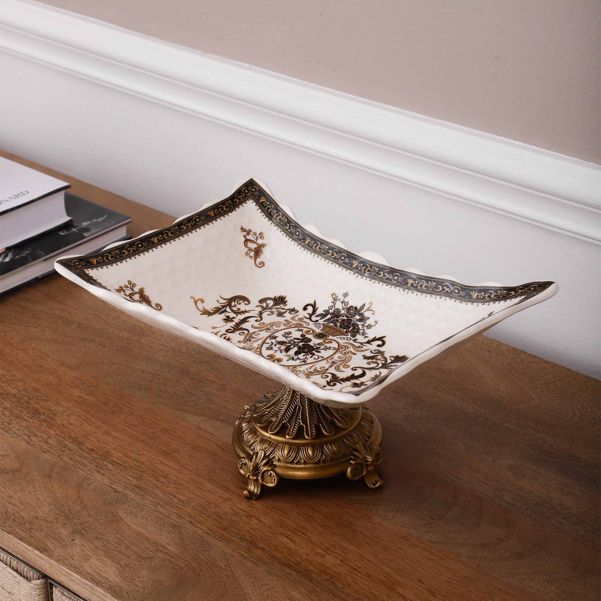 Grandiose Rectangle Platter With Gold Base