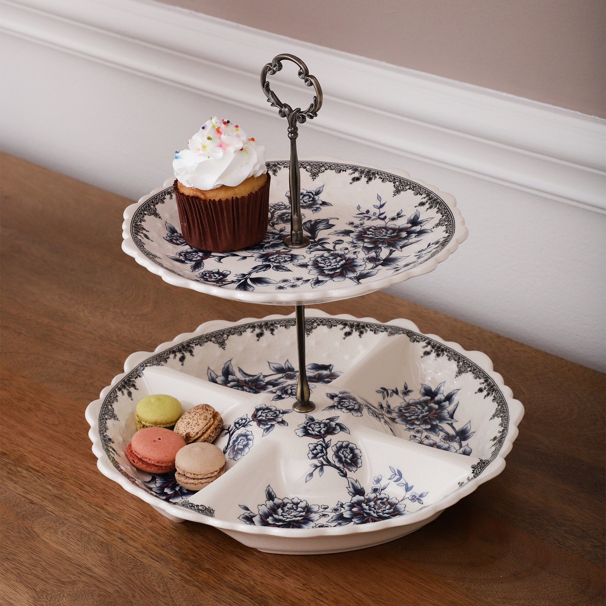 Blue Two Tier Ceramic Dessert Stand