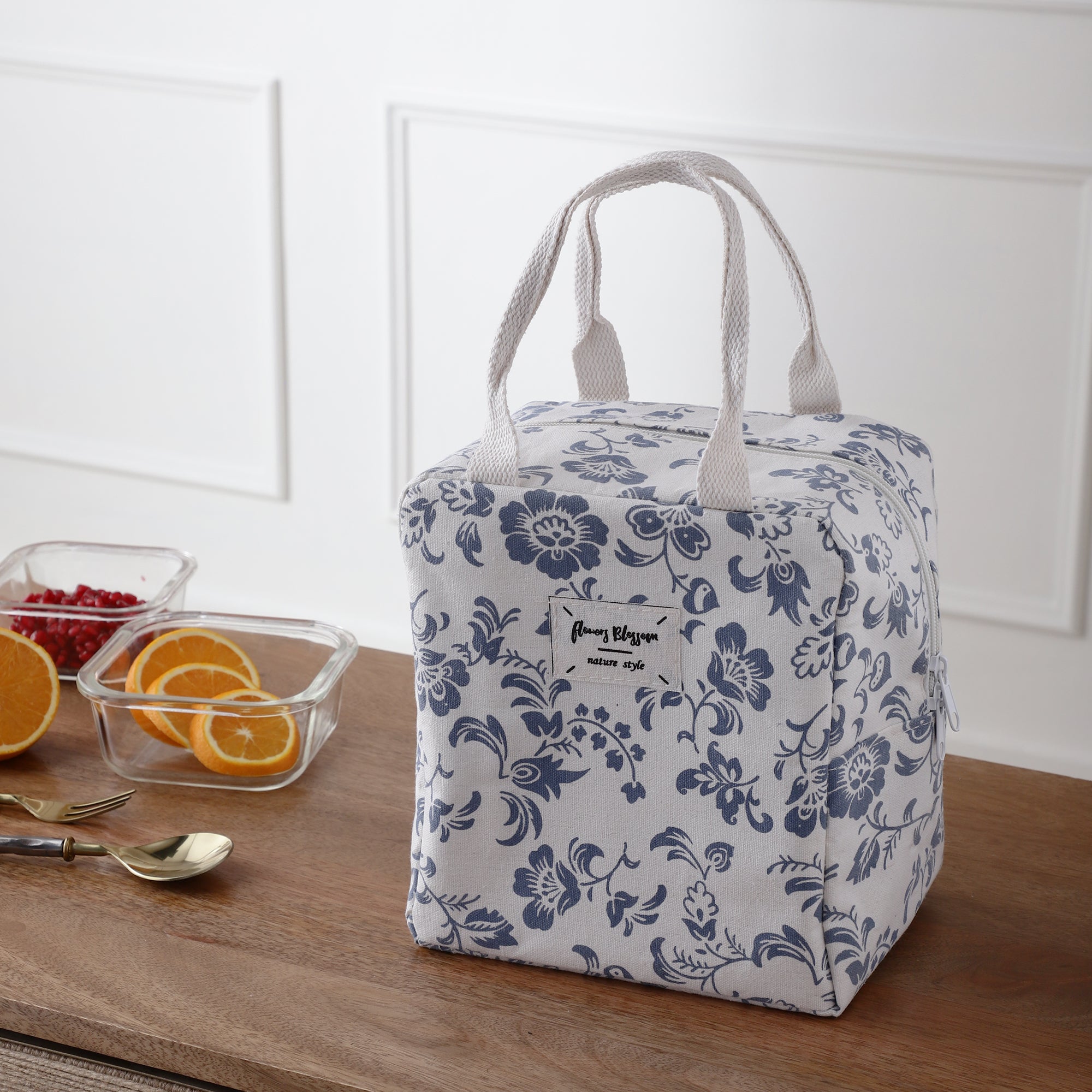 Floral Insulated Lunch Bag (White)
