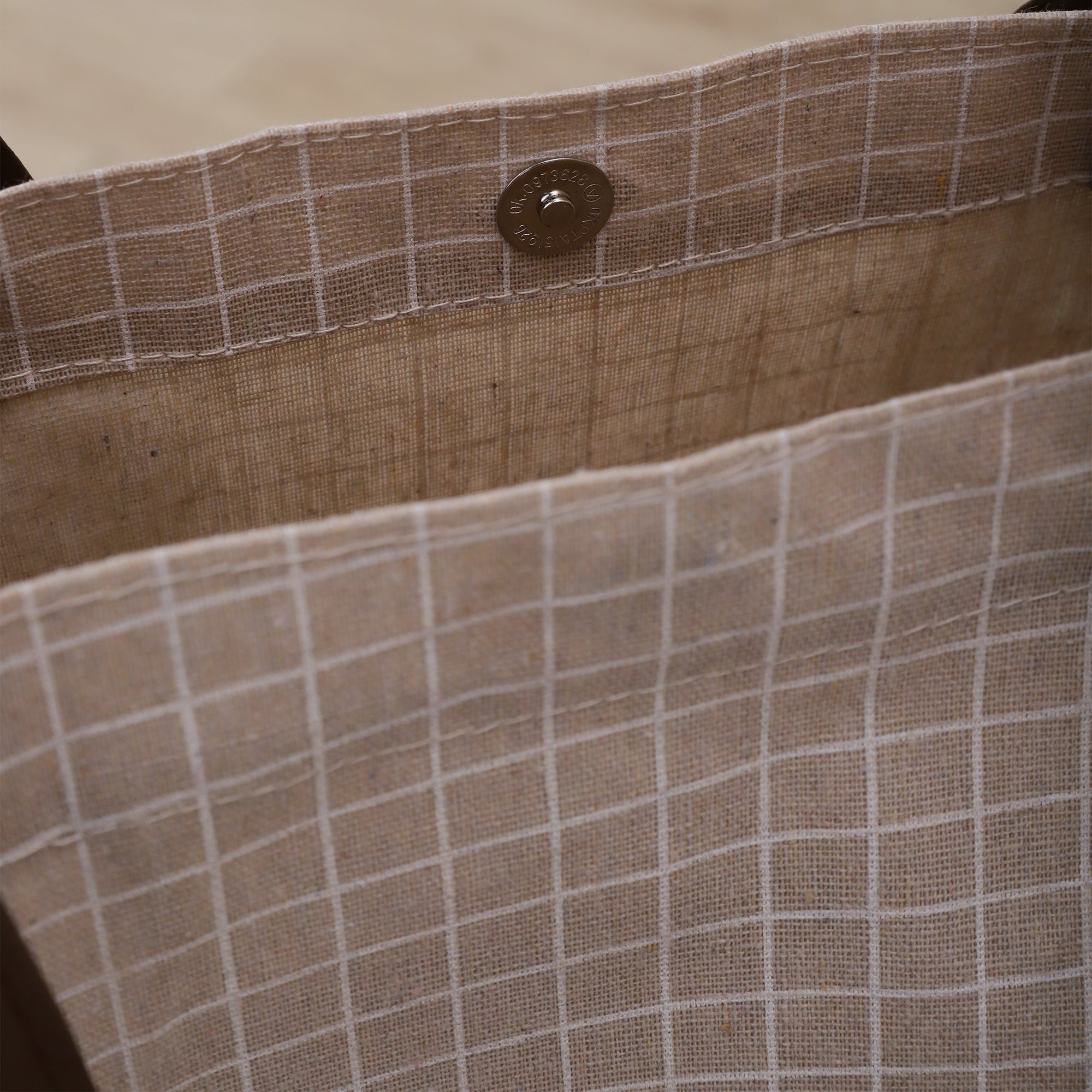 Beige Chequered CarryAll Tote with Leather Handles