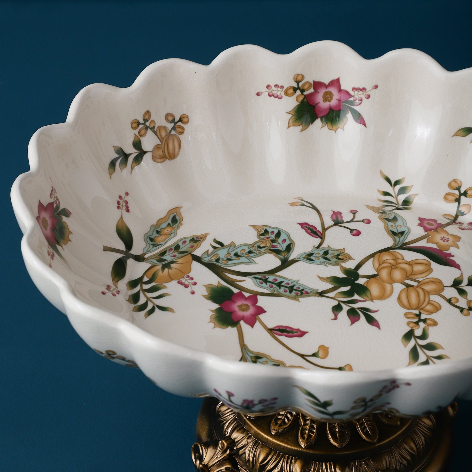 Yellow Regal Round Bowl With Gold Base (Large)