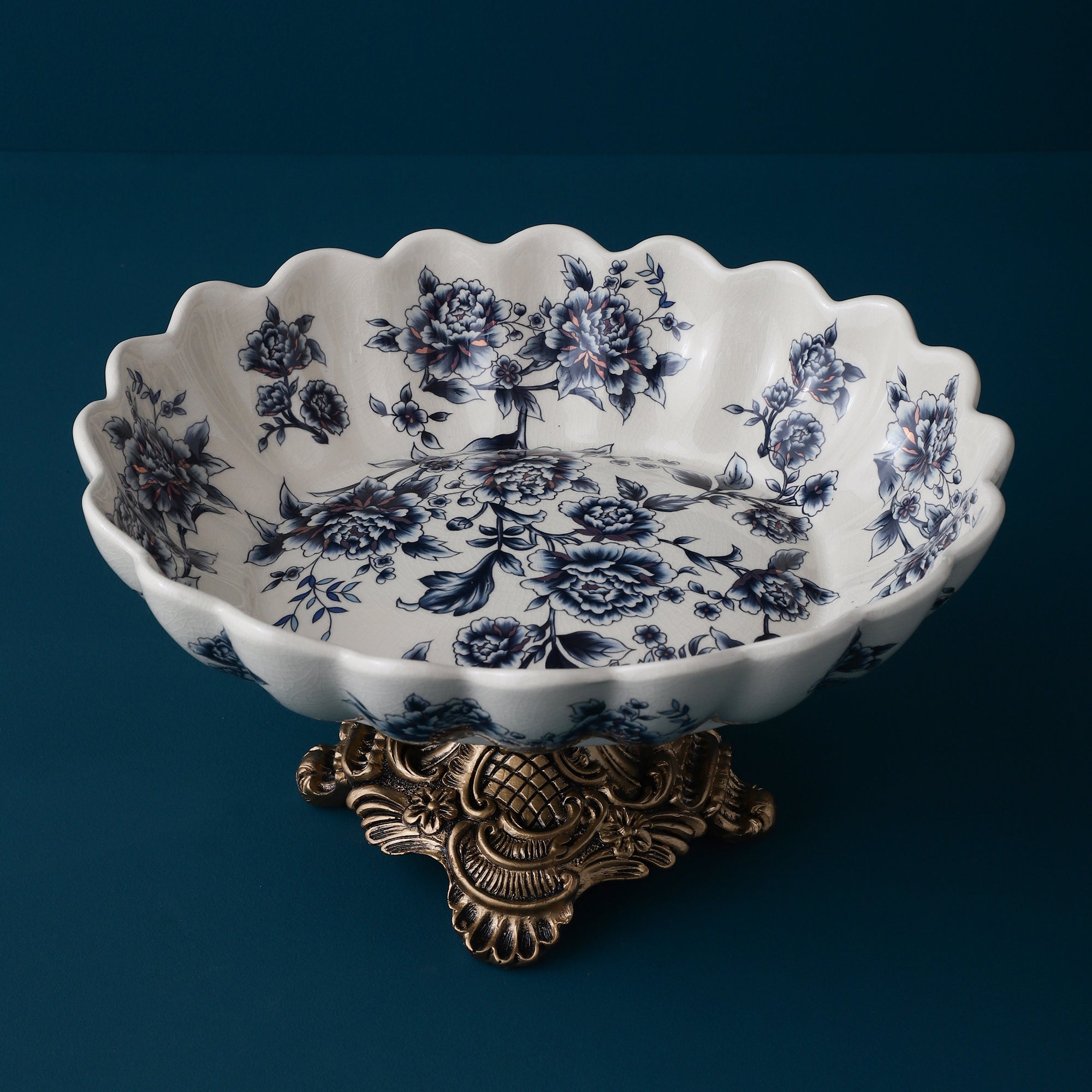 Blue Regal Round Bowl With Gold Base (Large)