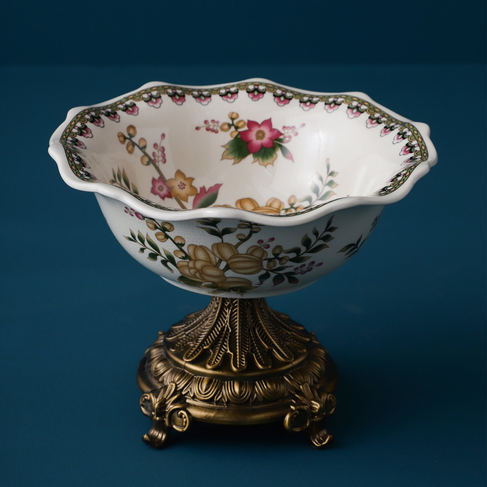 Yellow Round Ceramic Bowl With Gold Base