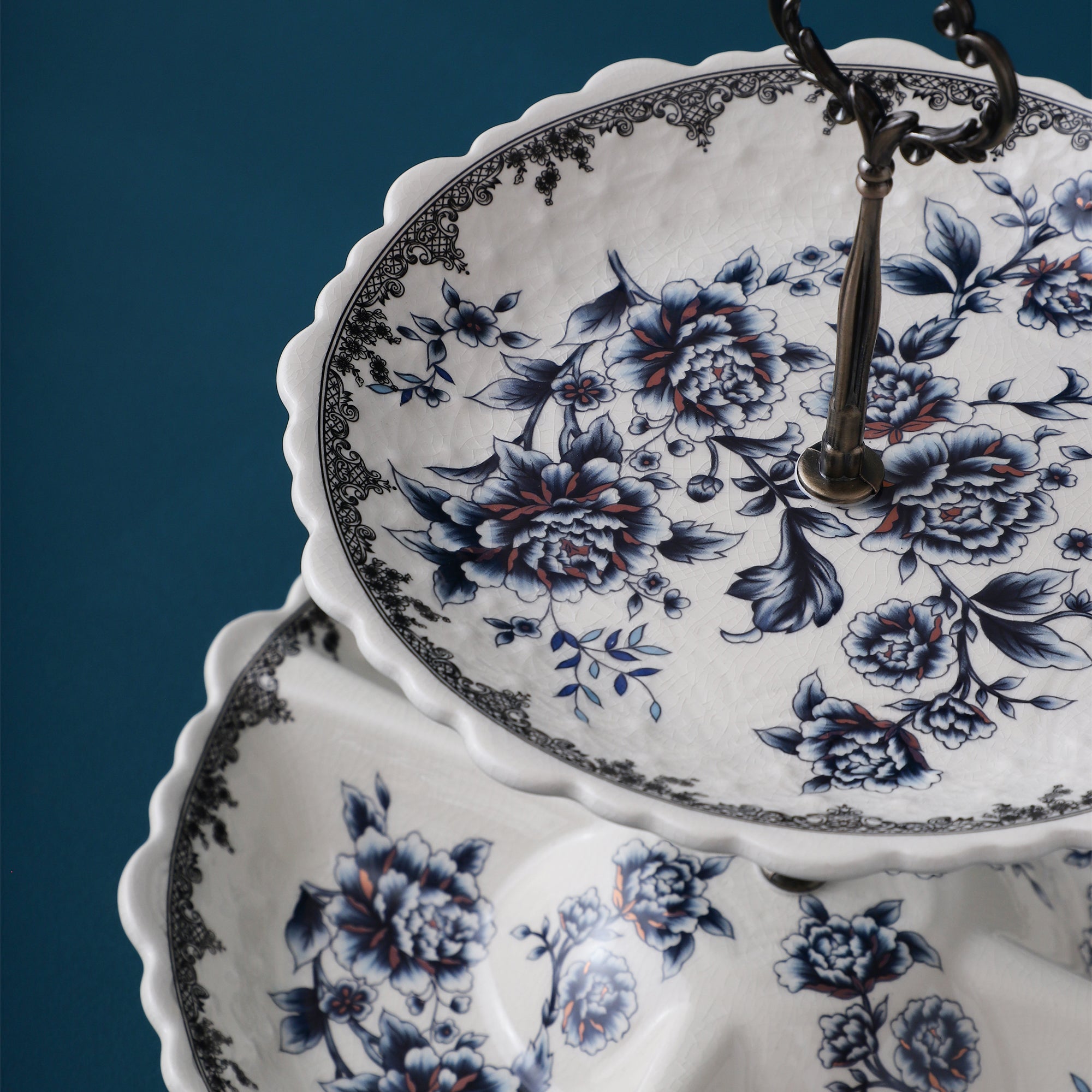 Blue Two Tier Ceramic Dessert Stand