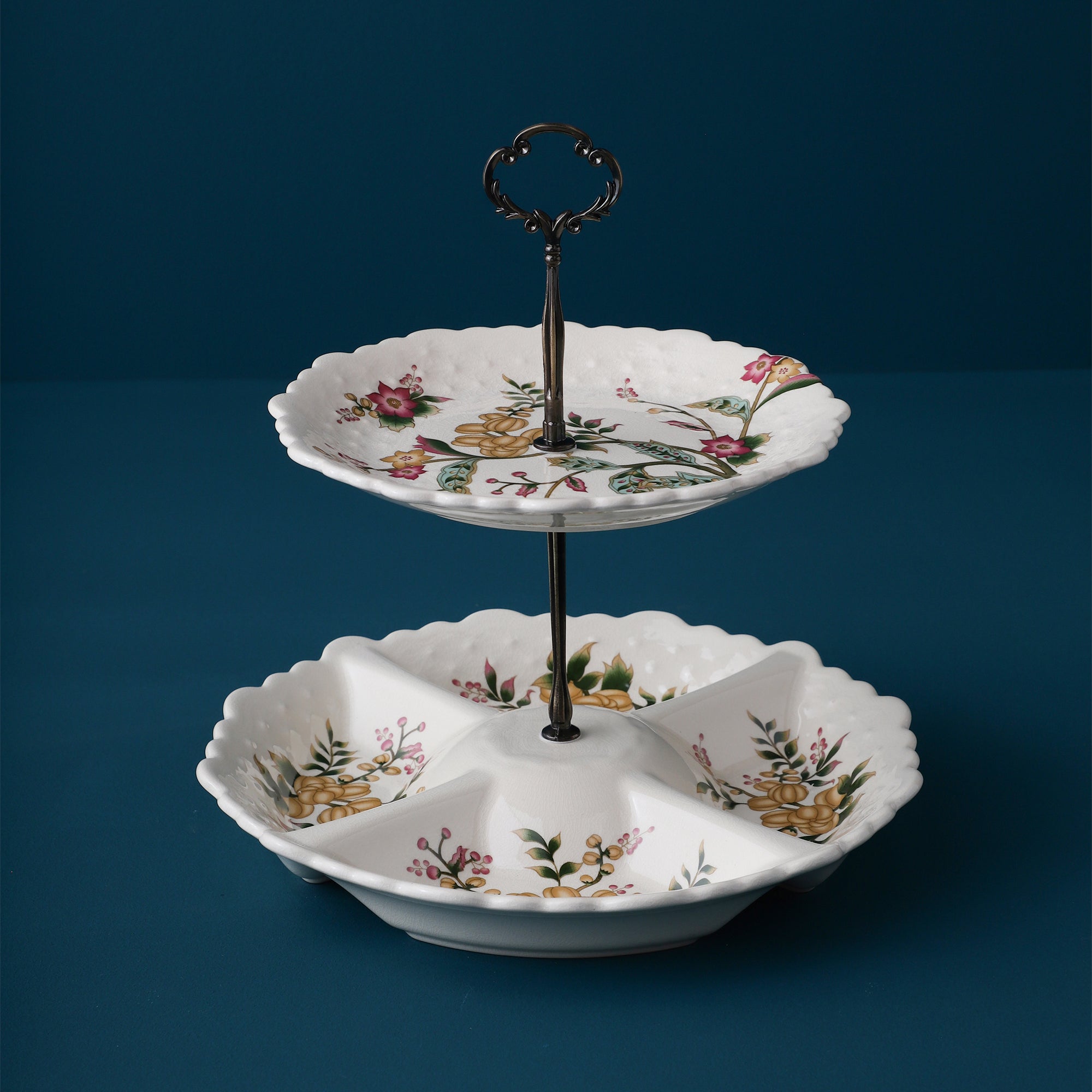 Yellow Two Tier Ceramic Dessert Stand