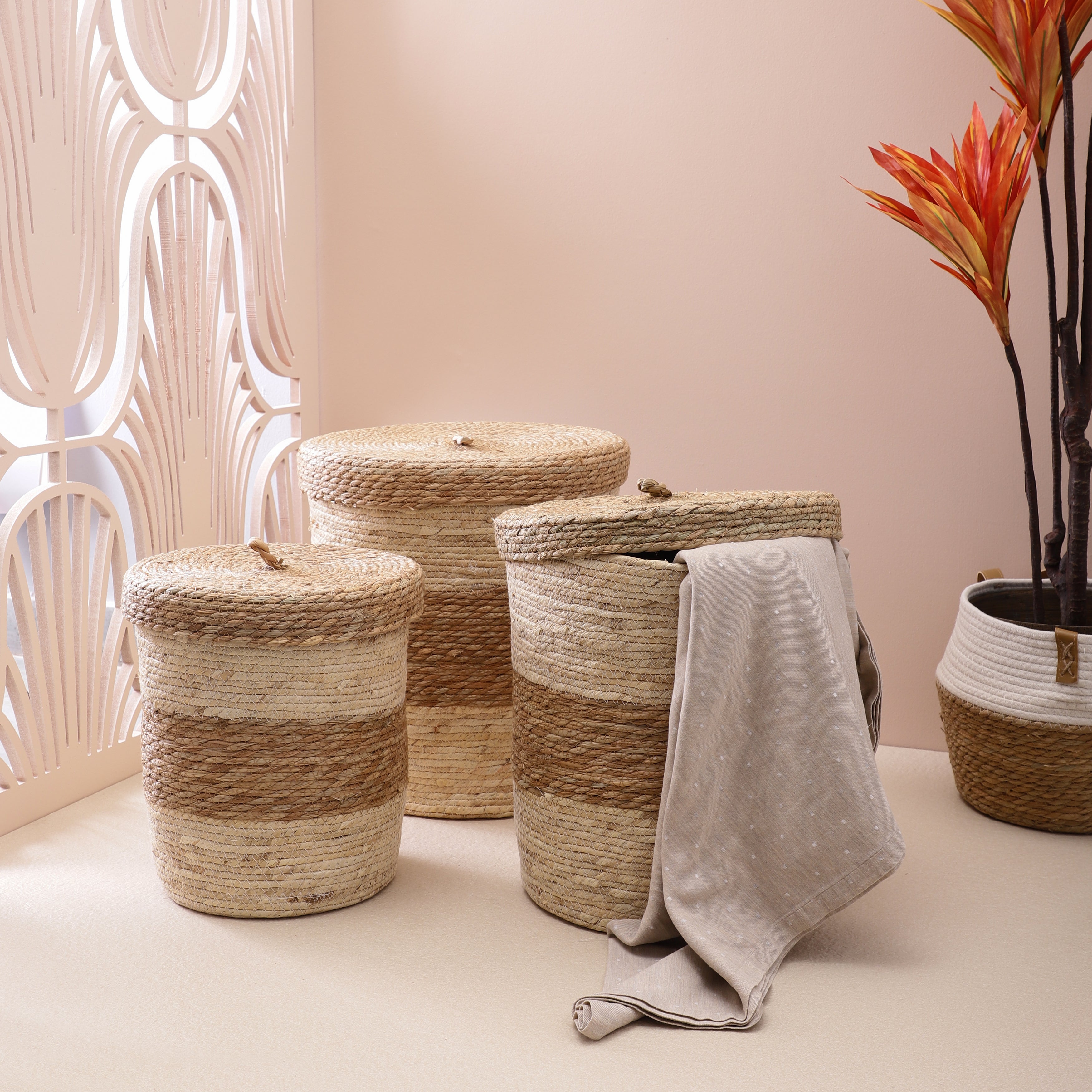 Jute Laundry Baskets with Lid (Single)