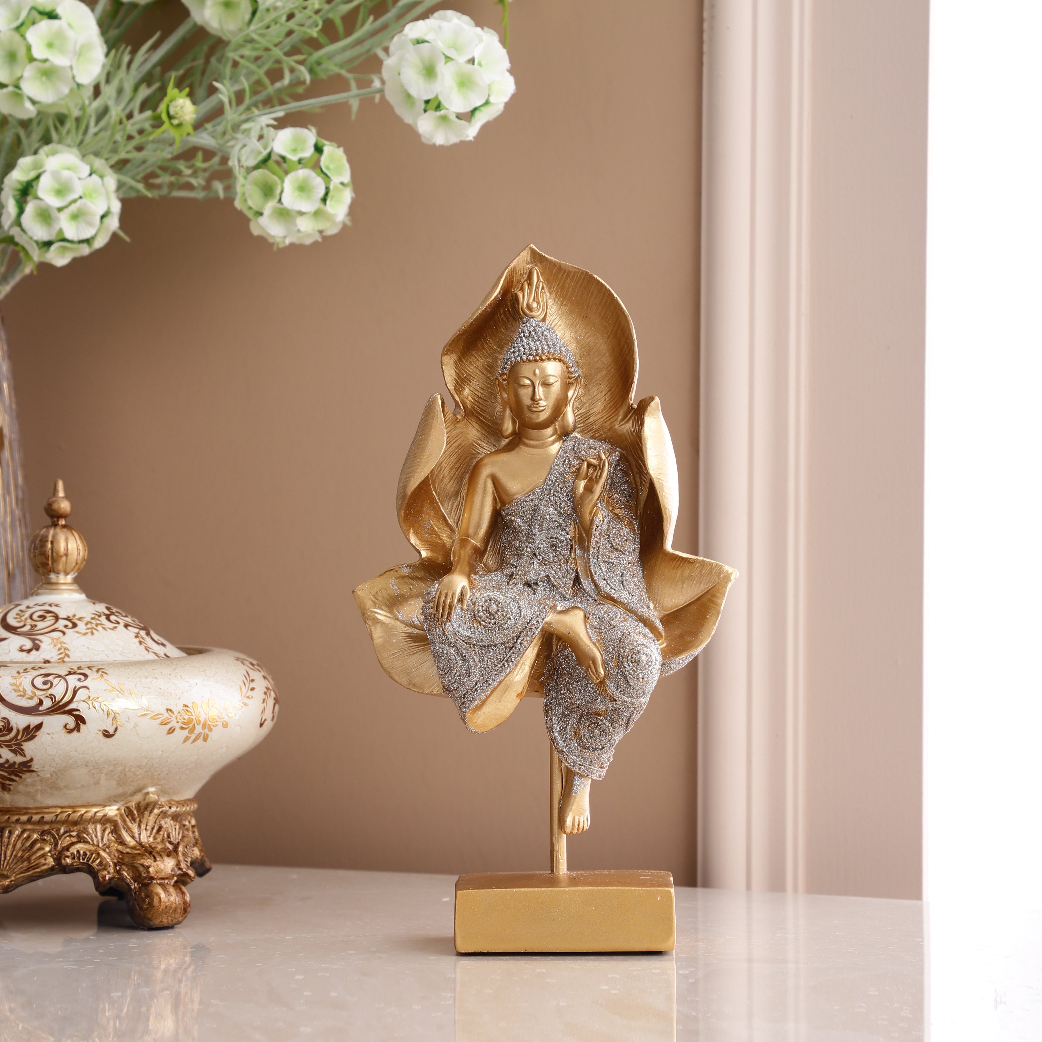 Shimmering Gold Lotus Buddha