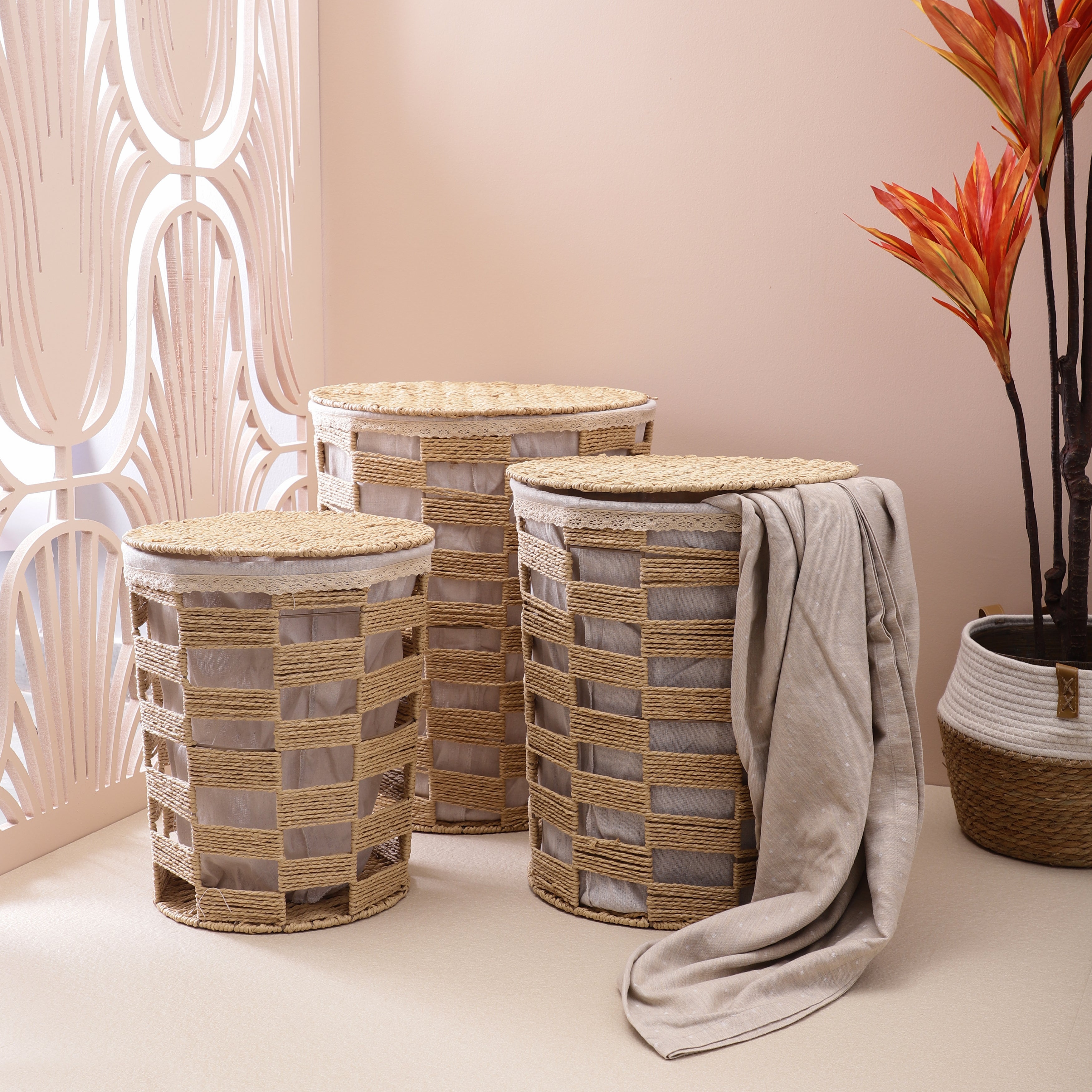 Rustic Jute Laundry Basket with Lid (Single)