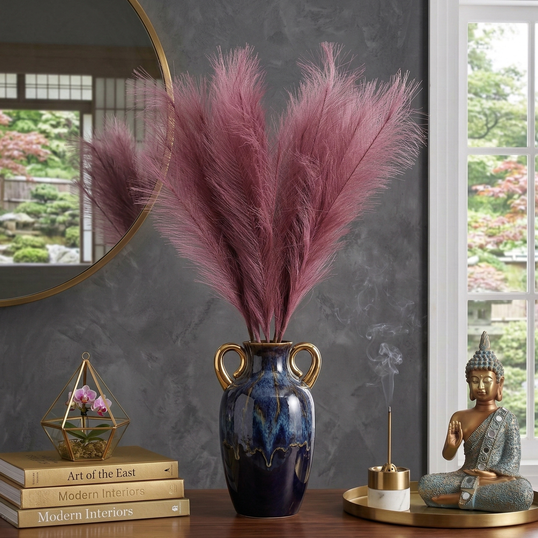 Mauve Faux Pampas Grass Stick (Set of 5)