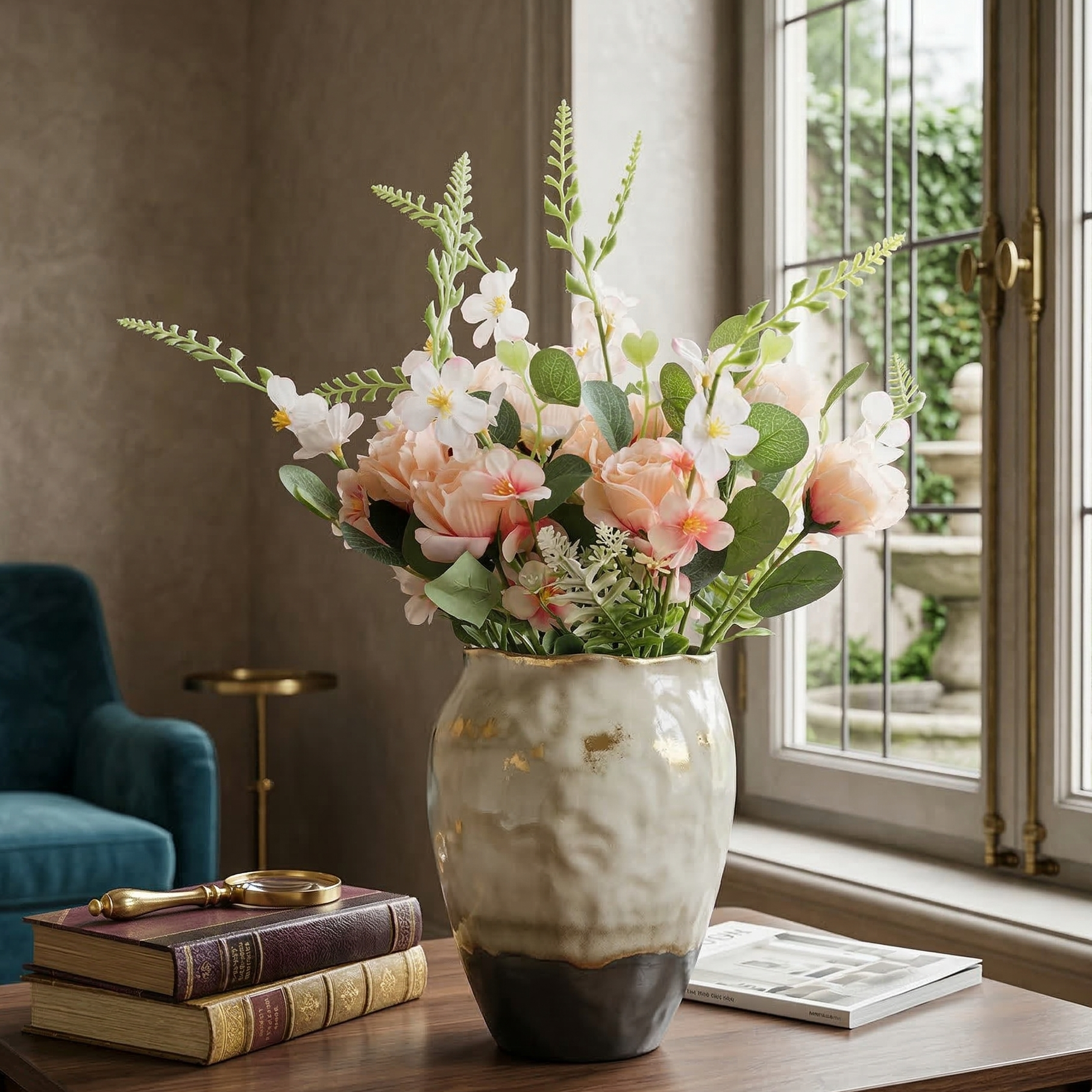 Peach Fern Rose Bunch (Single)
