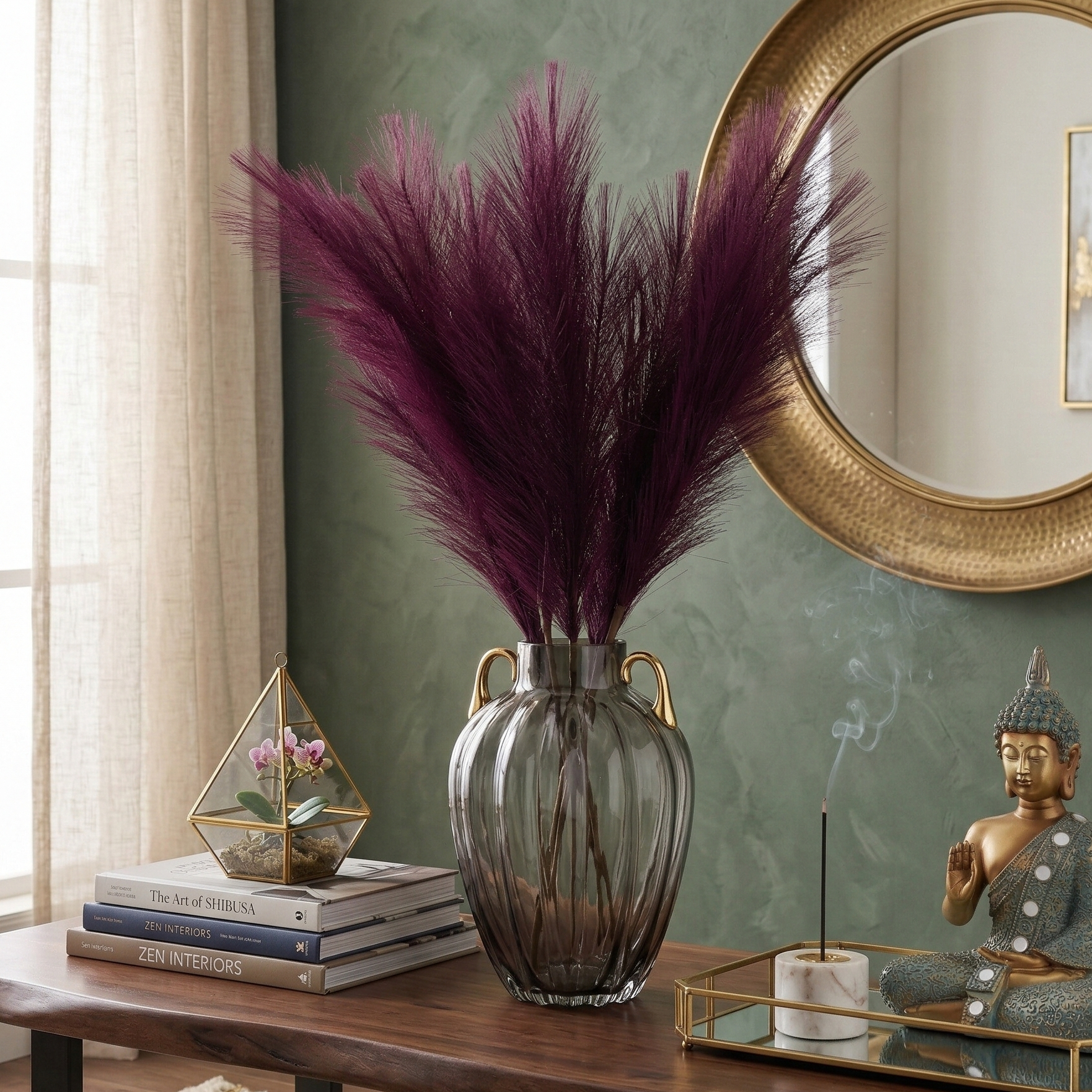 Purple Faux Pampas Grass Stick (Set of 5)