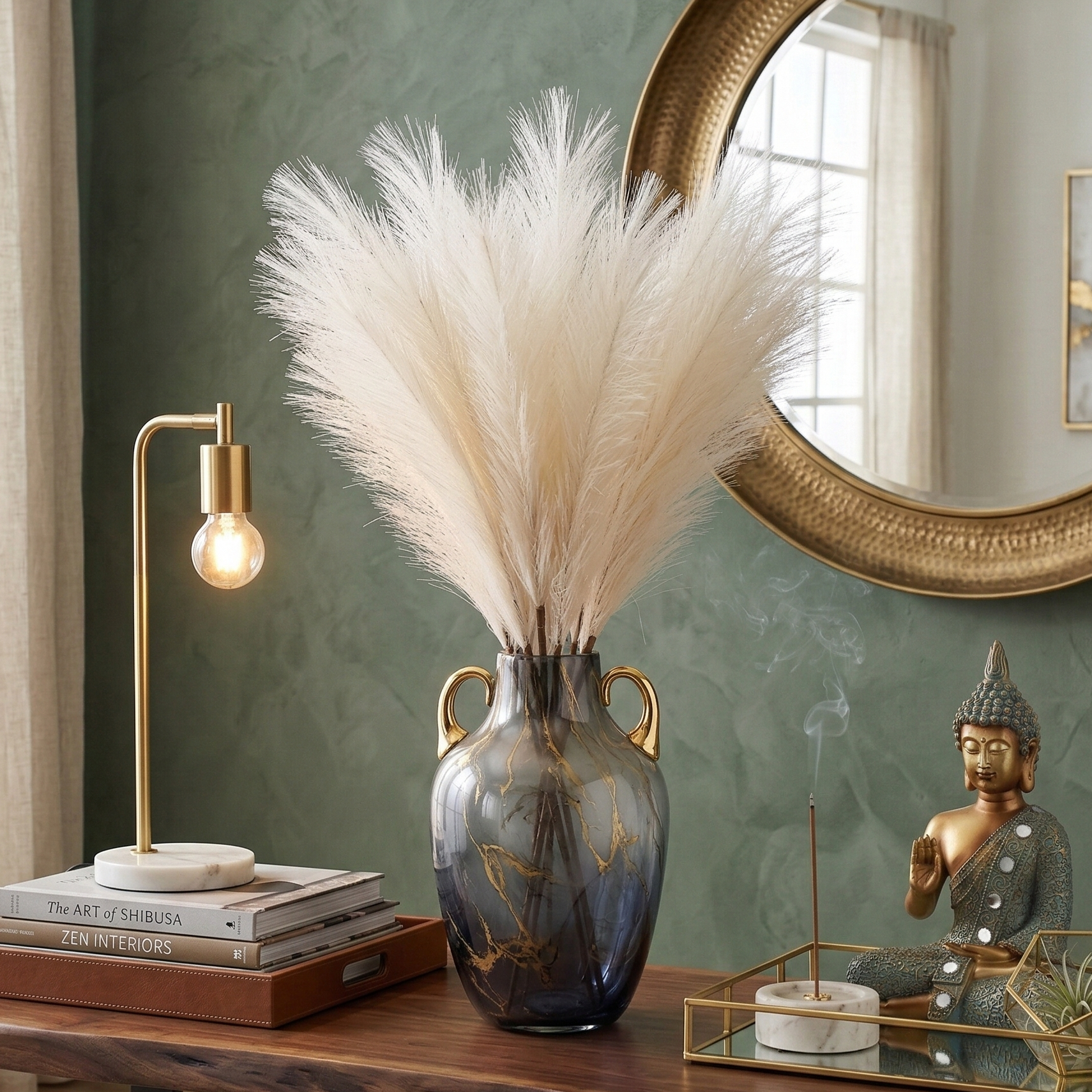 White Faux Pampas Grass Stick (Set of 5)