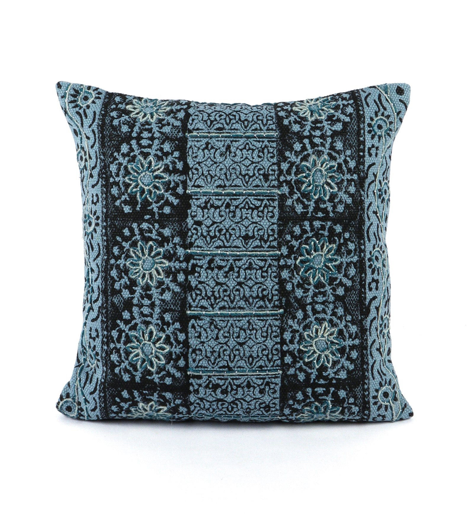 Embroidered Contemporary Cushion Cover (Blue Panel)