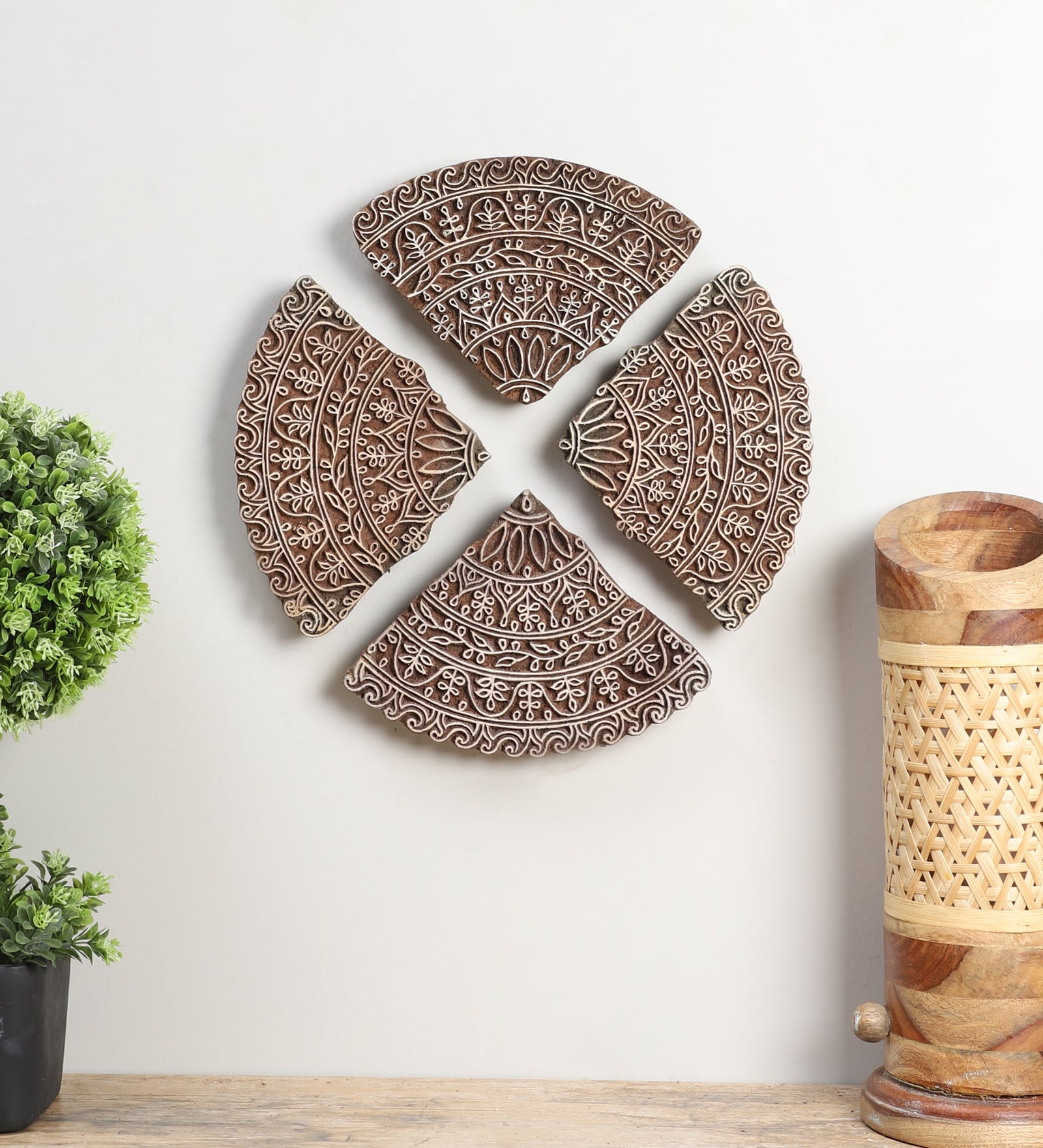 Ethnic Motifs - Handcarved Round Wall Hanging (set of 4)