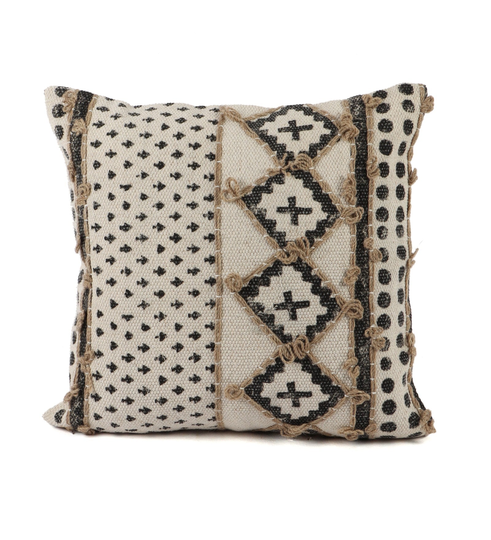 Embroidered Contemporary Cushion Cover (Beige Cross)