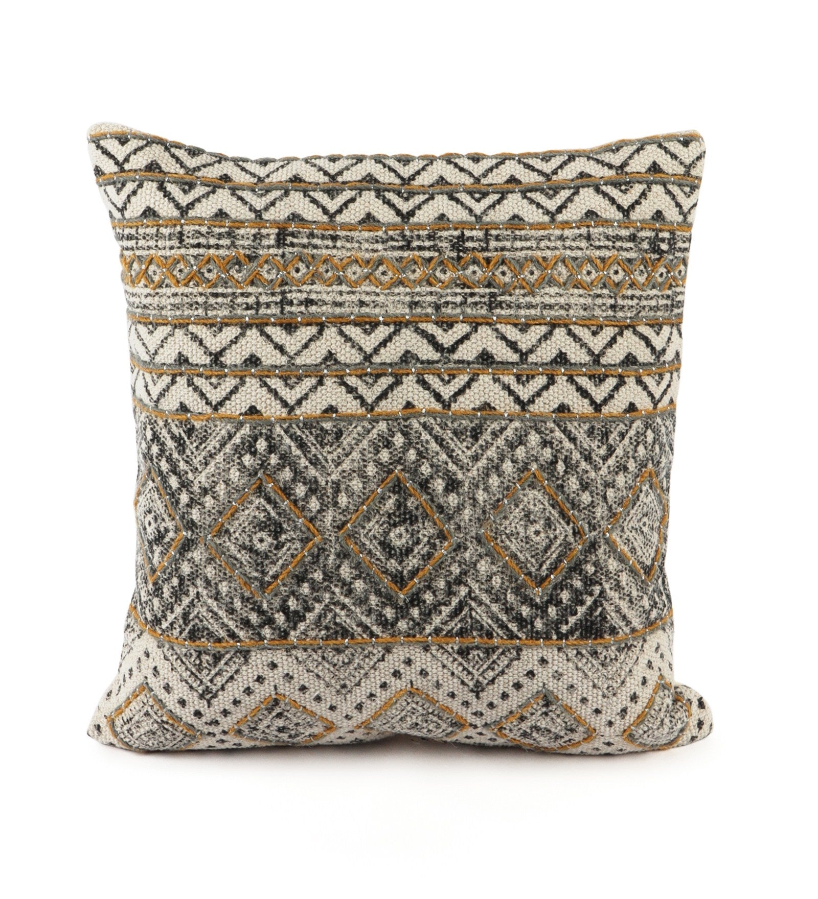 Embroidered Contemporary Cushion Cover (Black-Beige Geometric)