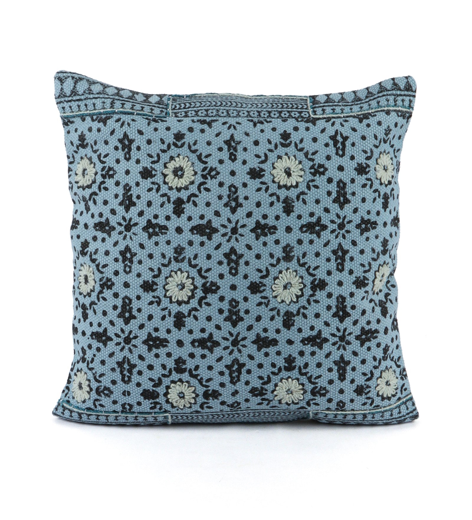 Embroidered Contemporary Cushion Cover (Blue Floral)