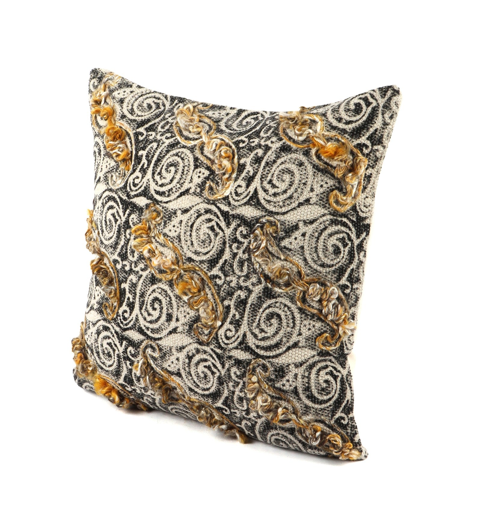 Embroidered Contemporary Cushion Cover (Beige-Black Swirls)