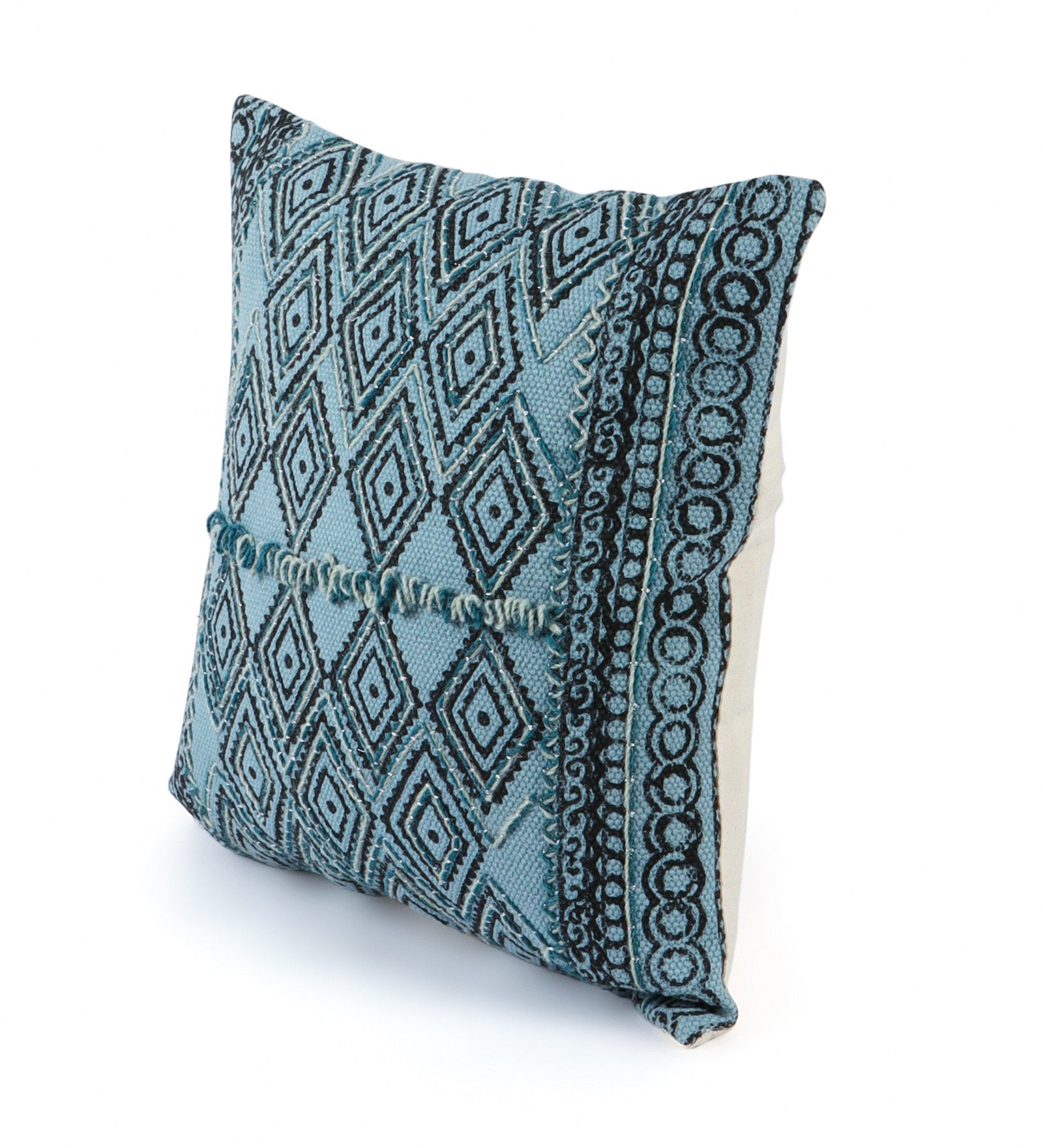 Embroidered Contemporary Cushion Cover (Blue Diamonds)