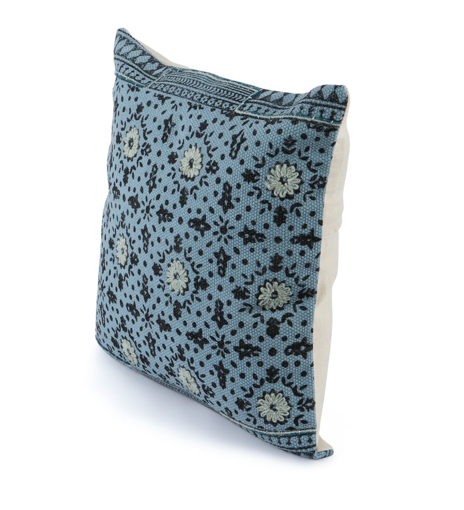 Embroidered Contemporary Cushion Cover (Blue Floral)