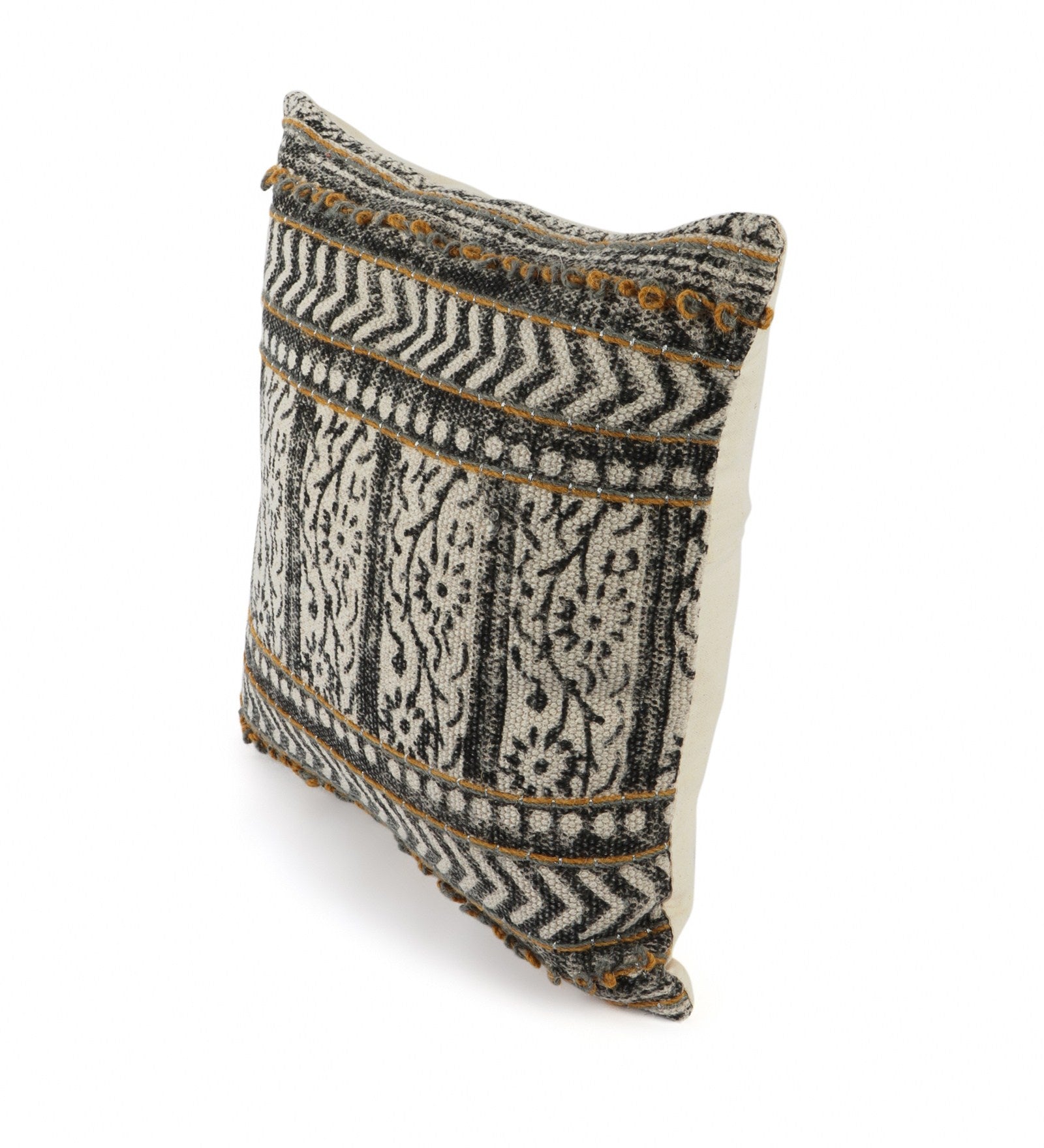 Embroidered Contemporary Cushion Cover (Black-Beige Arrow)