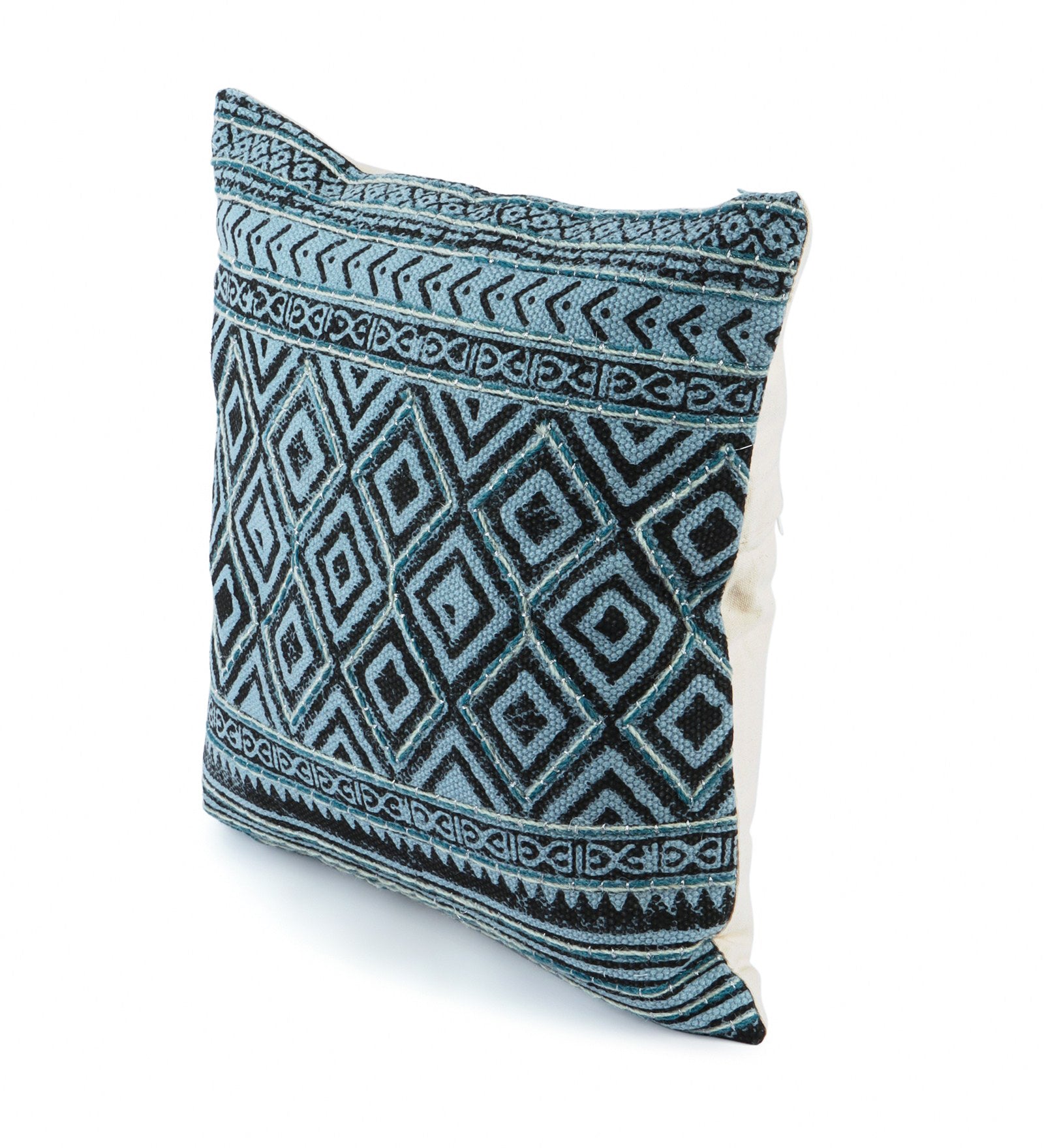 Embroidered Contemporary Cushion Cover (Blue Diamond)