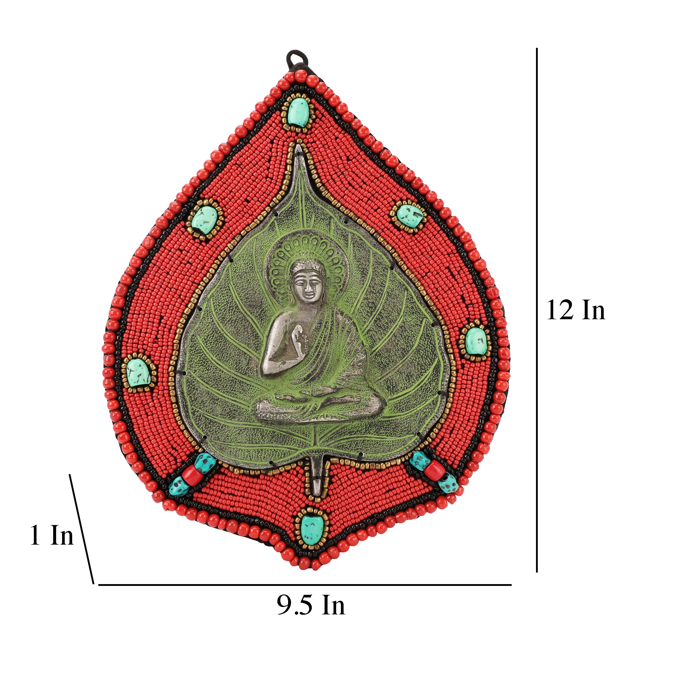 Red Beads and Stone Leaf Buddha Metal Wall Art