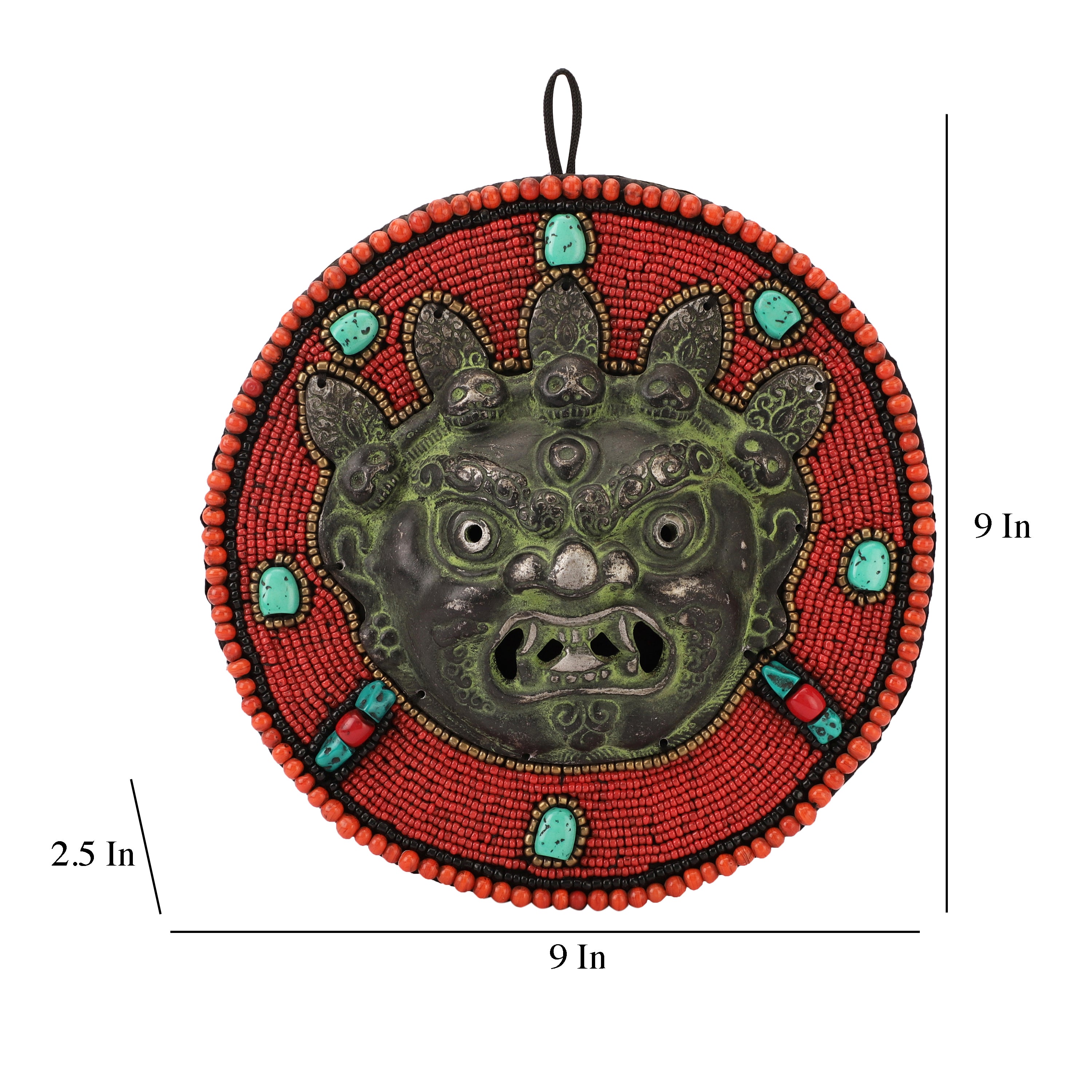 Red Beads and Stone Tribal Metal Wall Art