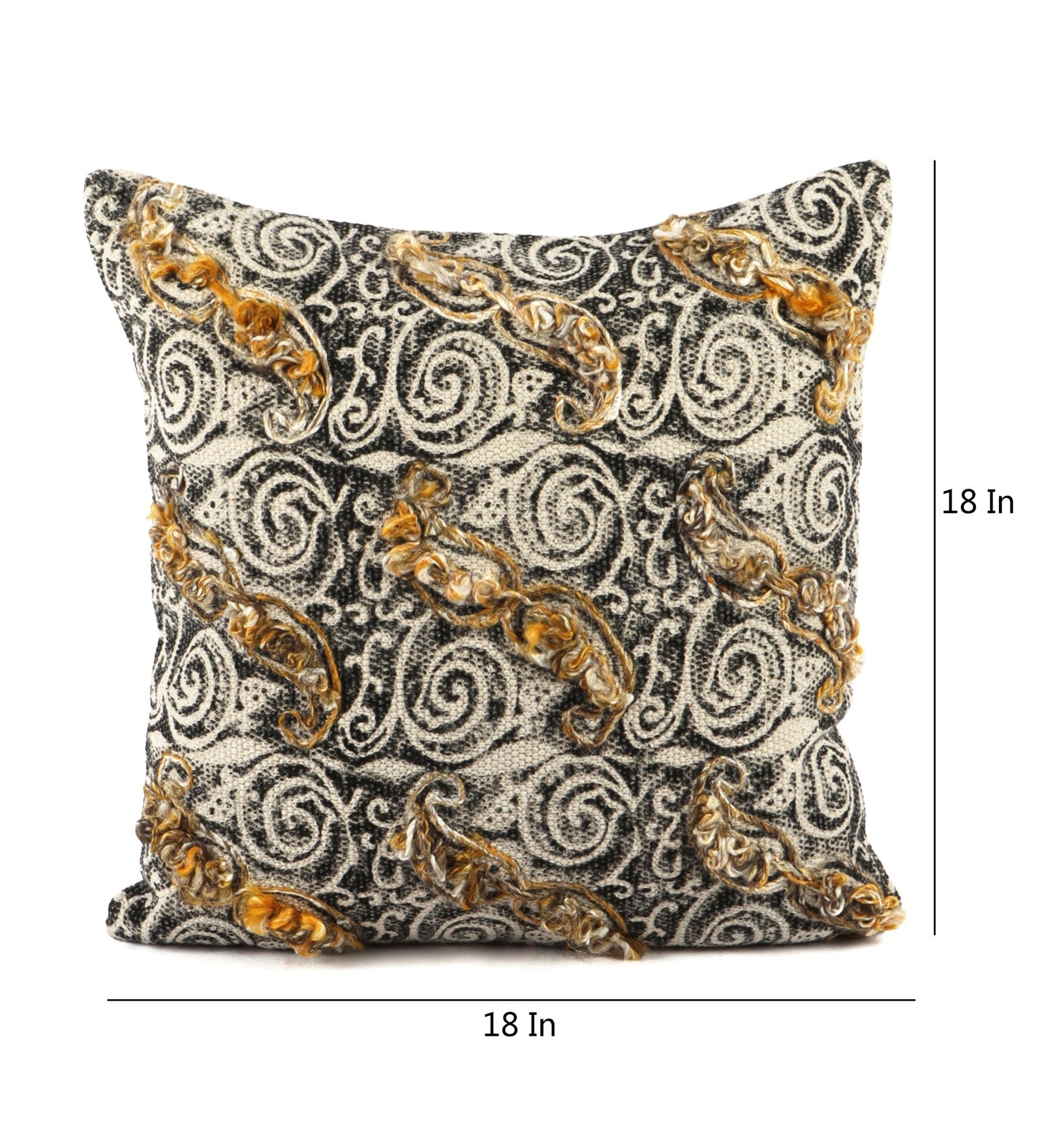 Embroidered Contemporary Cushion Cover (Beige-Black Swirls)
