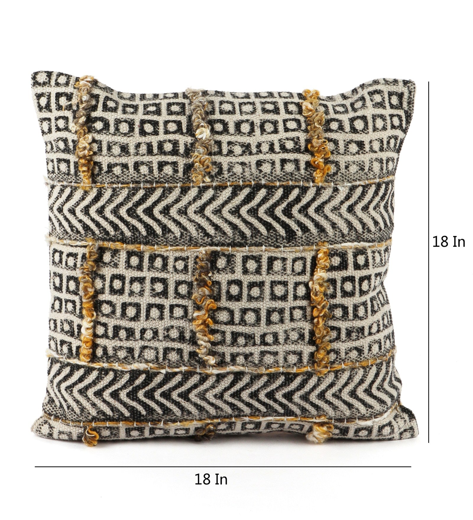 Embroidered Contemporary Cushion Cover (Black-Beige Square)