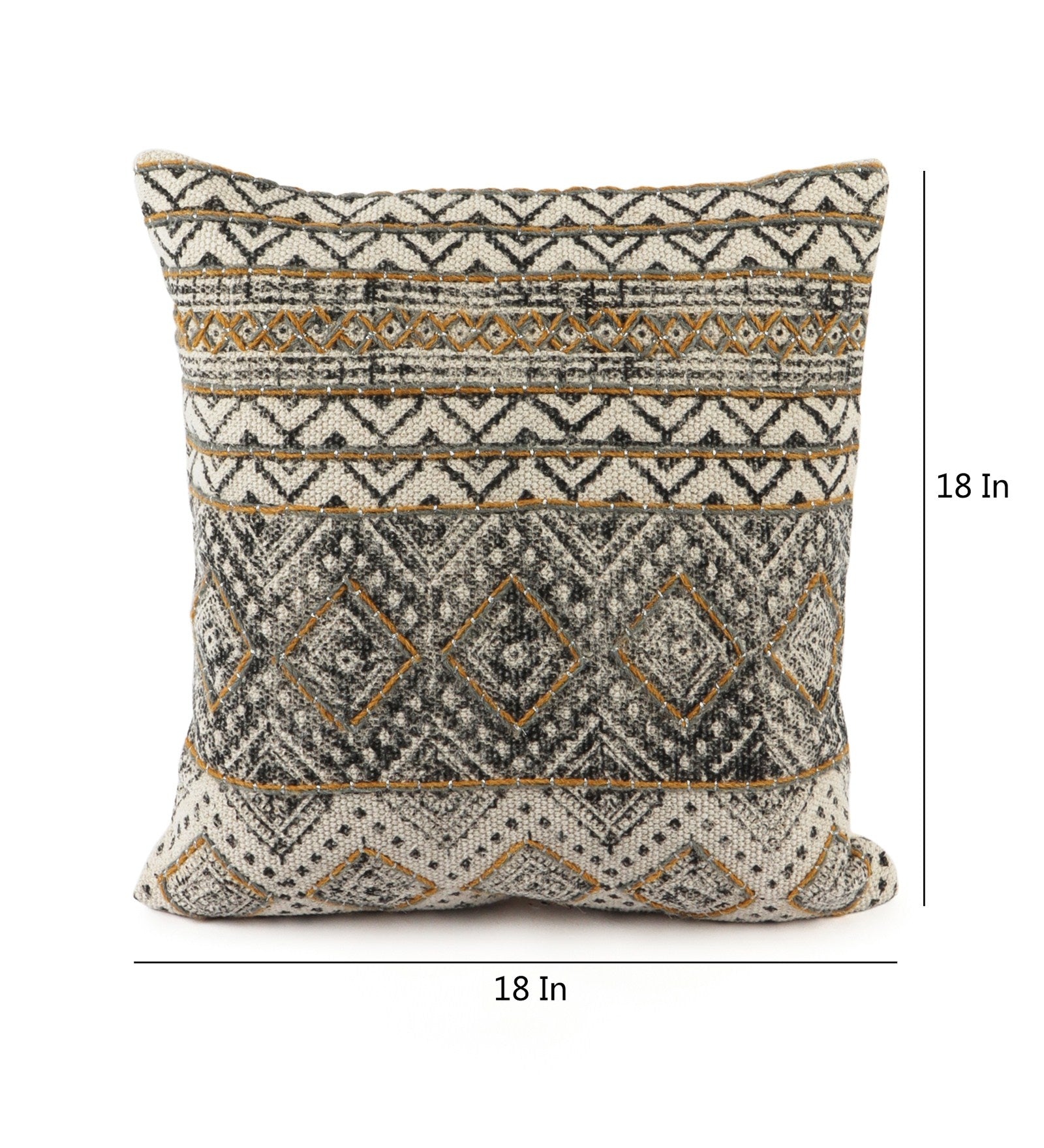 Embroidered Contemporary Cushion Cover (Black-Beige Geometric)