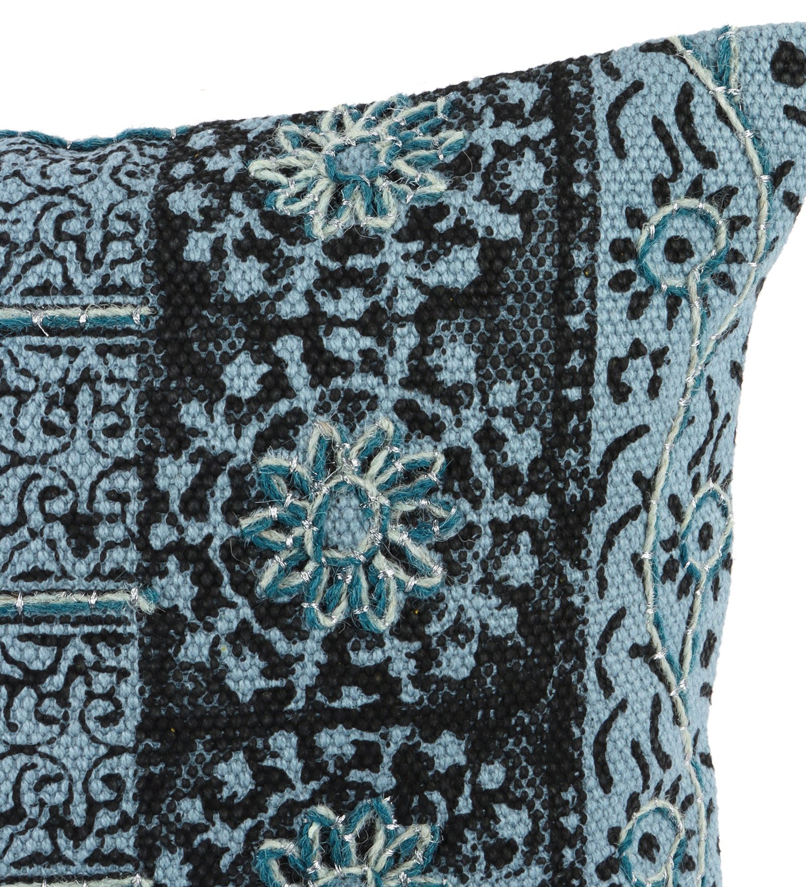 Embroidered Contemporary Cushion Cover (Blue Panel)
