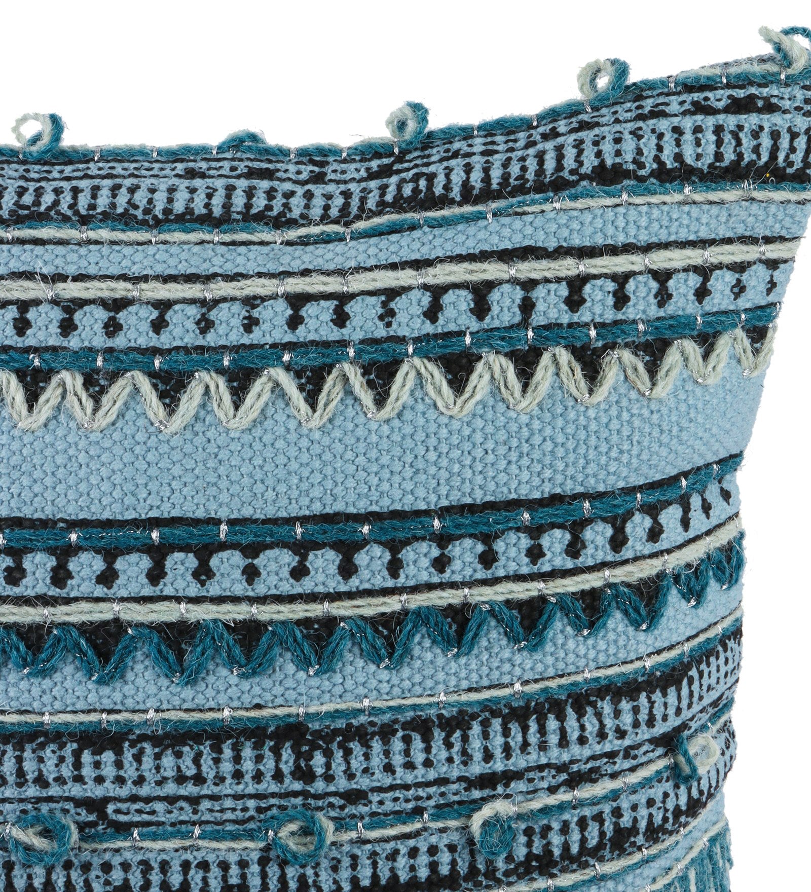 Embroidered Contemporary Cushion Cover (Blue Geometric)