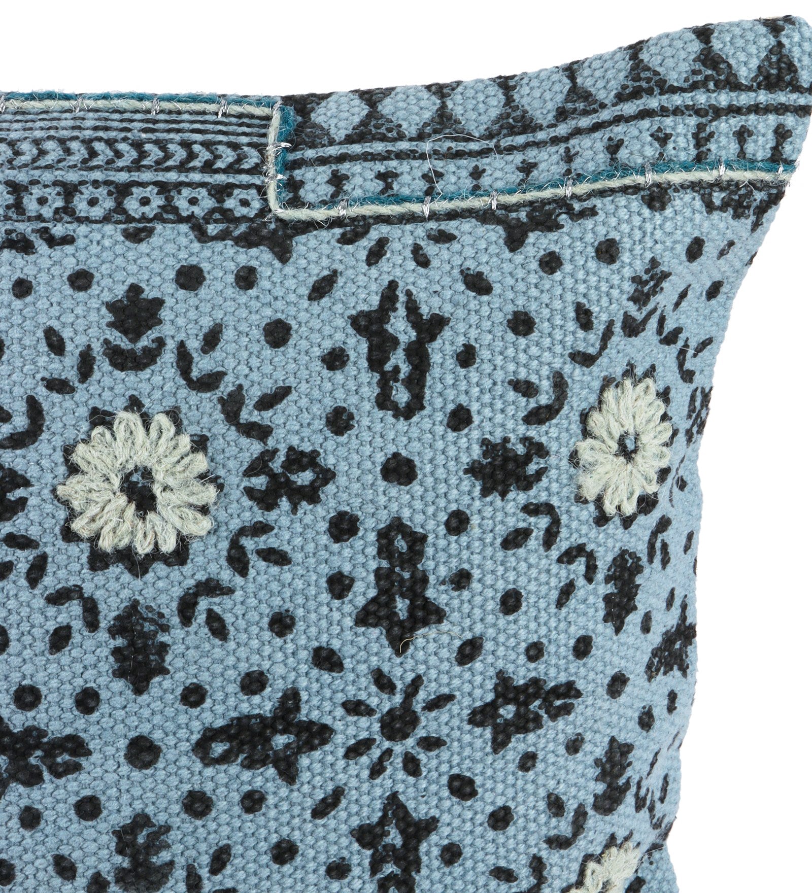 Embroidered Contemporary Cushion Cover (Blue Floral)