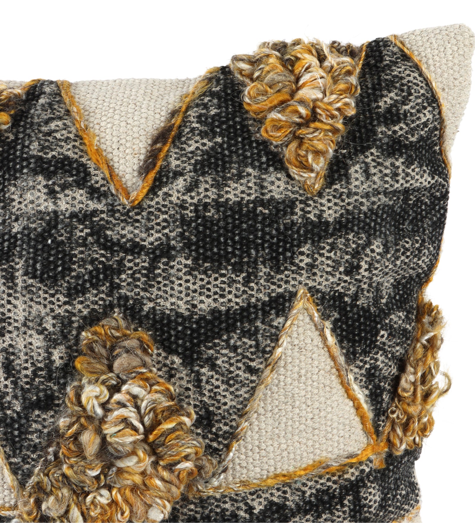 Embroidered Contemporary Cushion Cover (Black-Beige Triangles)