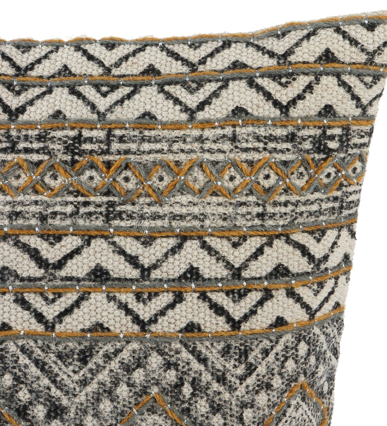 Embroidered Contemporary Cushion Cover (Black-Beige Geometric)