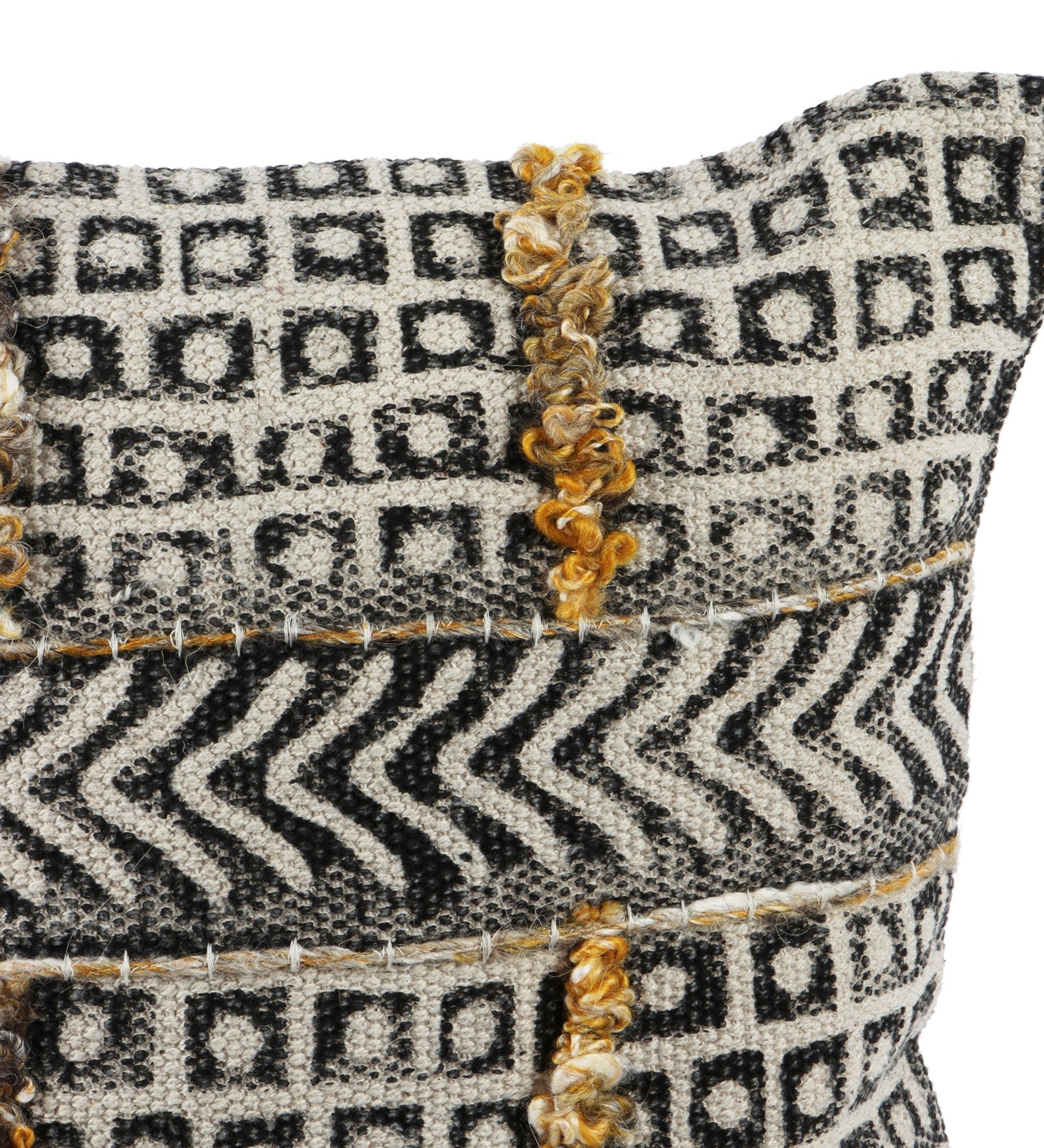 Embroidered Contemporary Cushion Cover (Black-Beige Square)