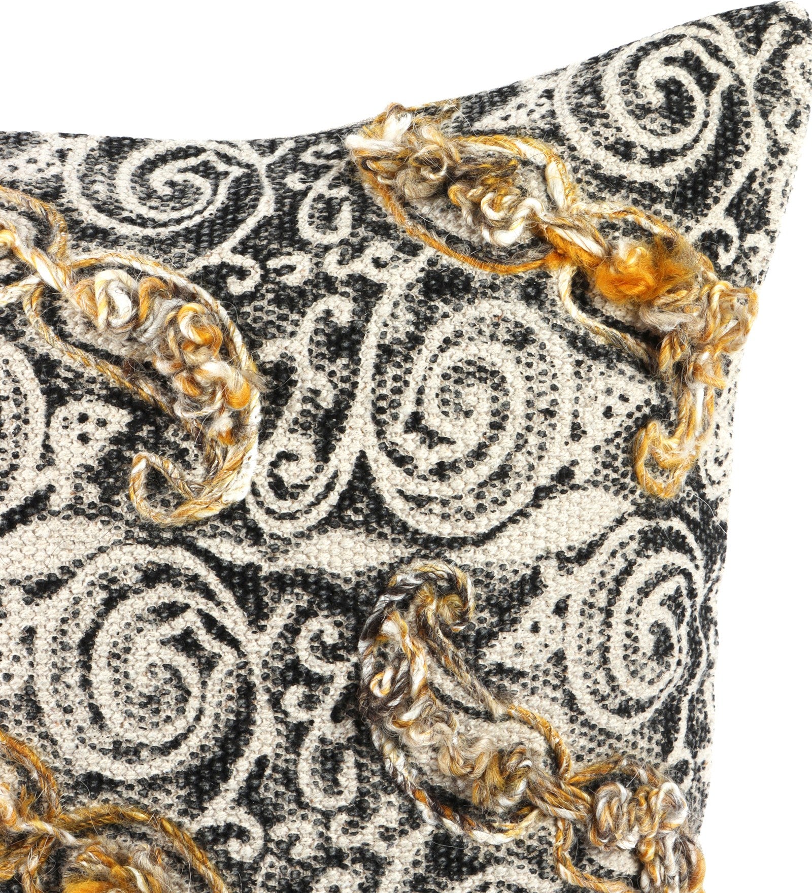 Embroidered Contemporary Cushion Cover (Beige-Black Swirls)