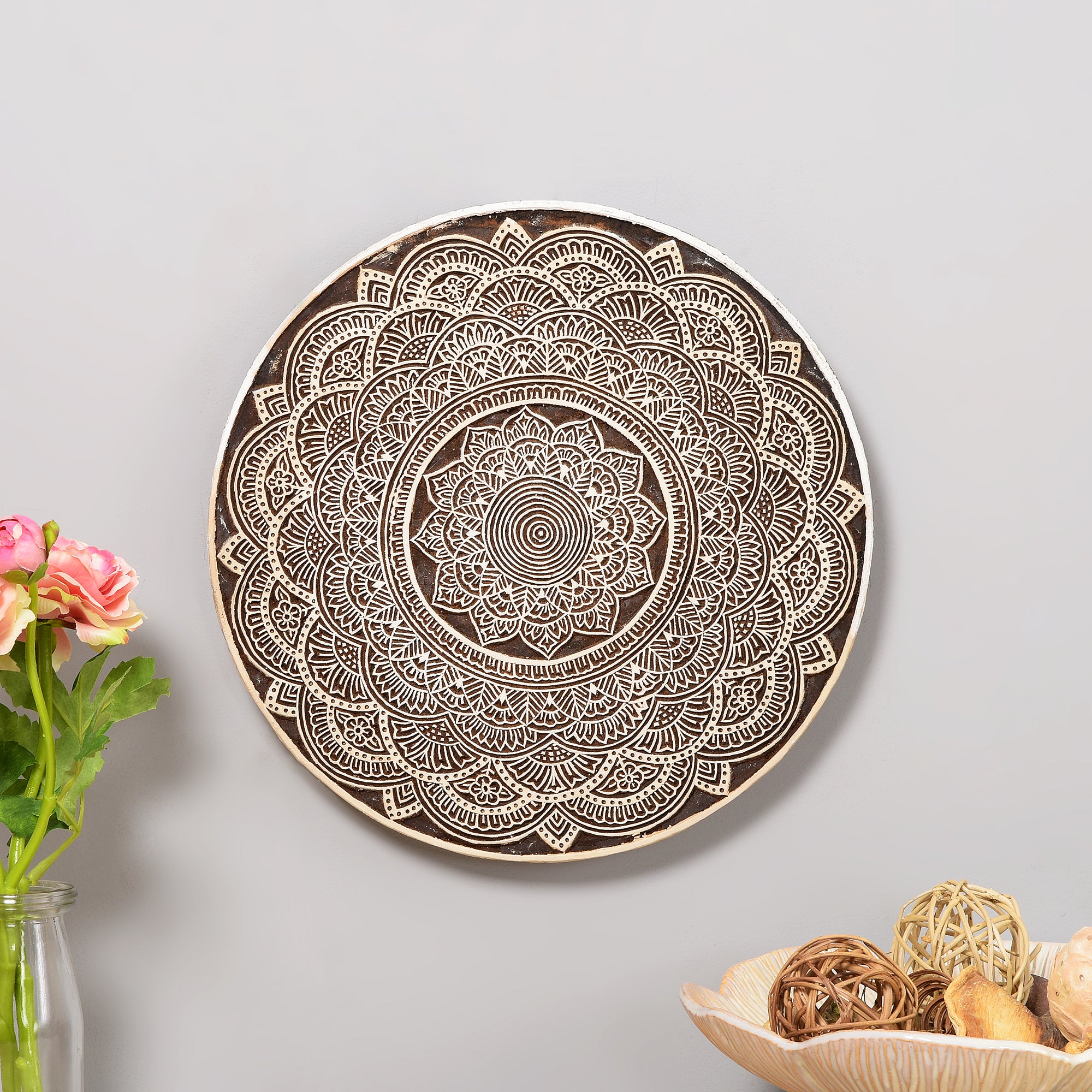 Mandala Motif - Handcarved Wood Wall Hanging