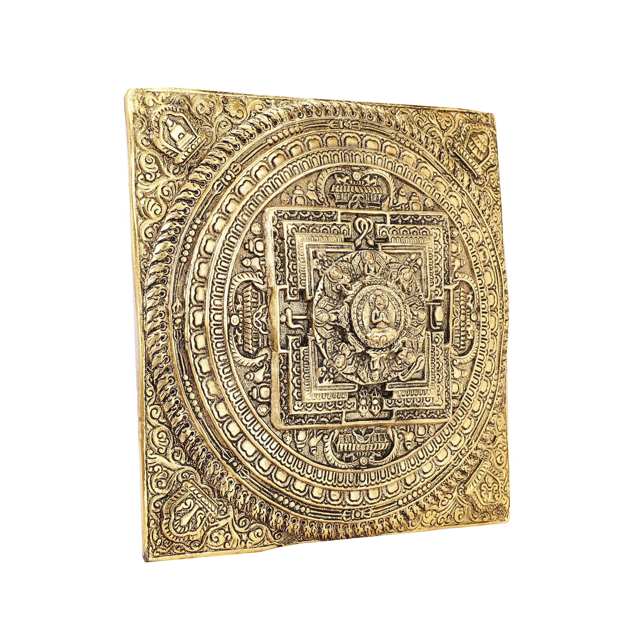 Handcarved Metal Mandala Wall Art (Antique Gold)