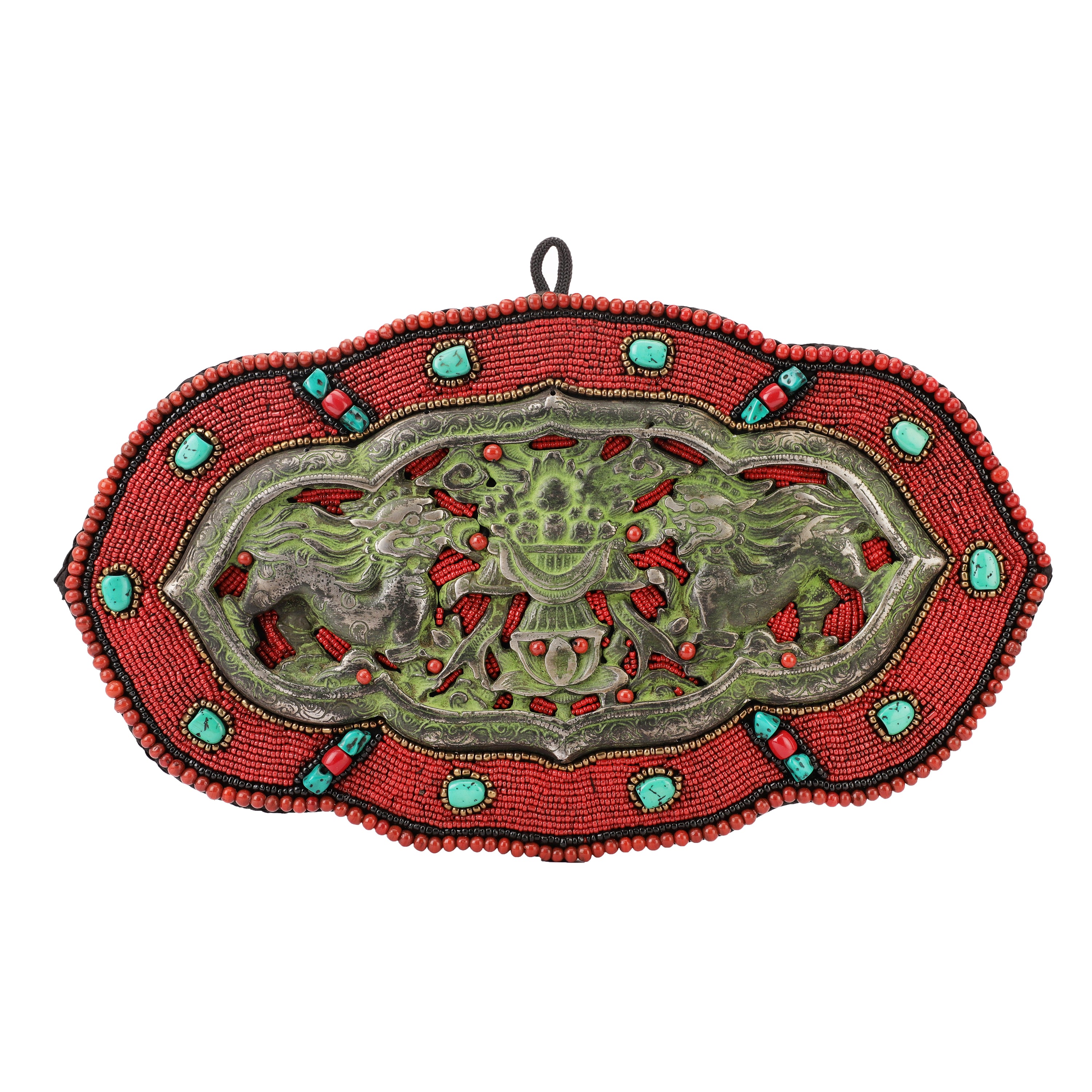 Red Beads and Stone Singay Metal Wall Art