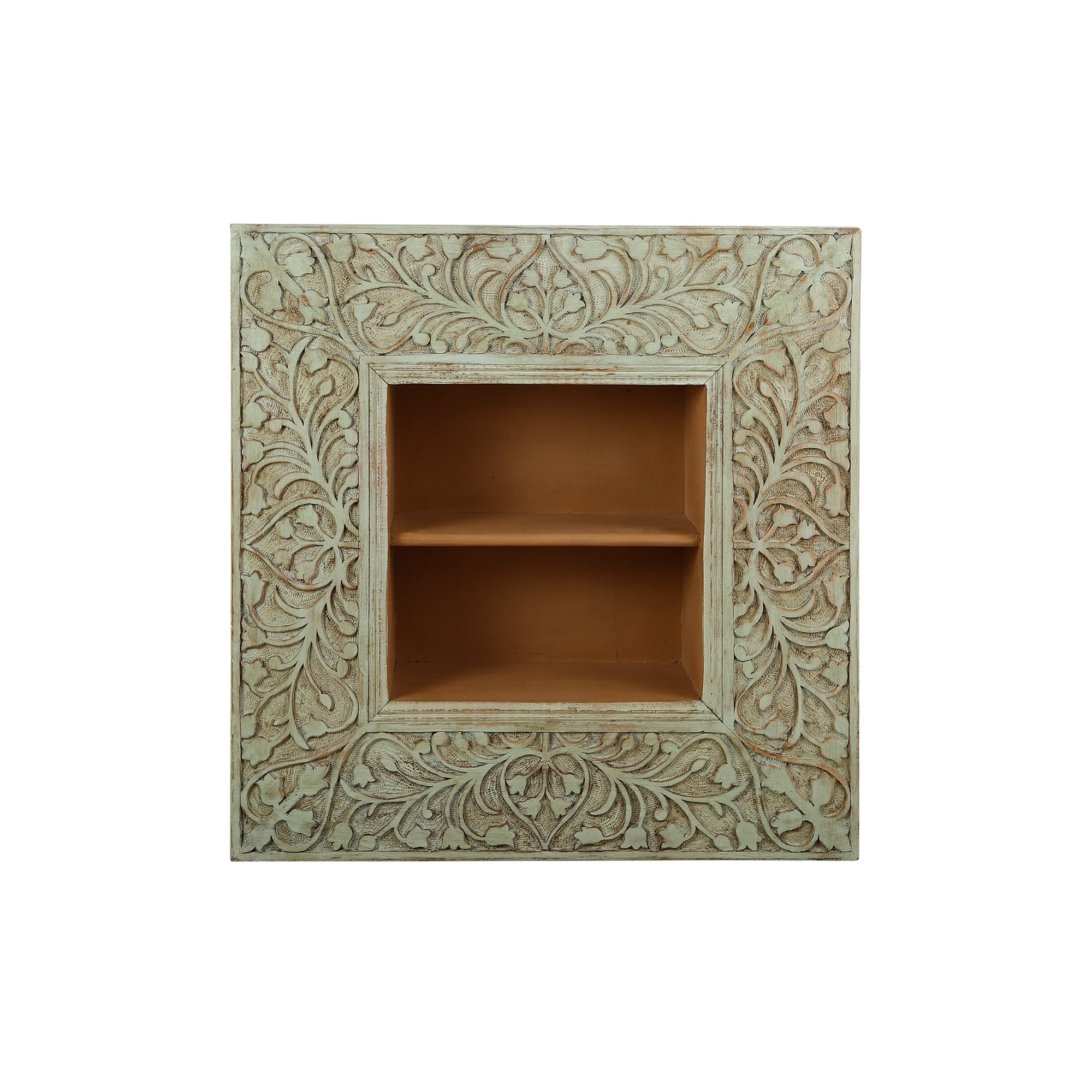 Inaayat Hand Carved Green Frame Wall Shelf