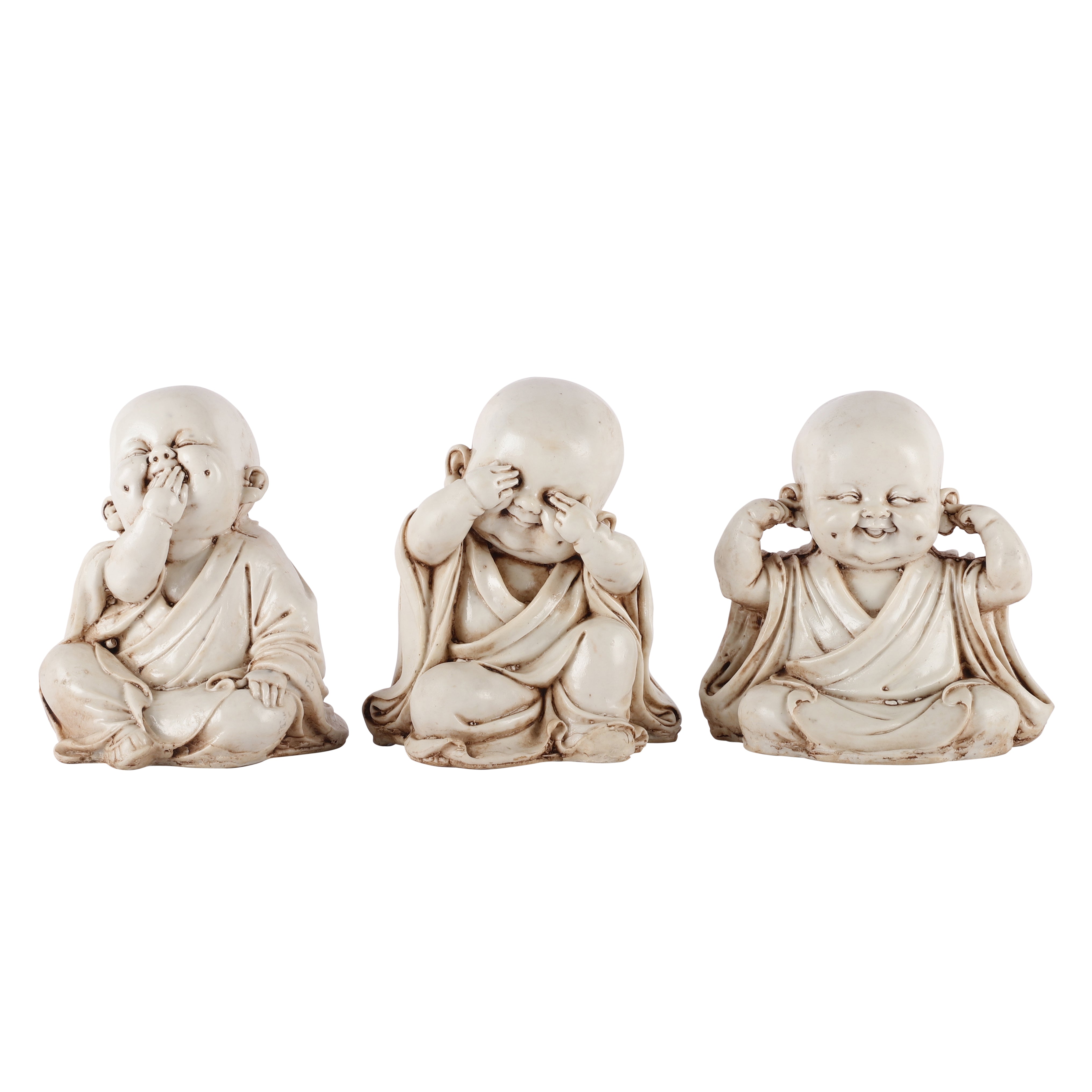 Three Pose Laughing Buddha (Set of 3) (White)