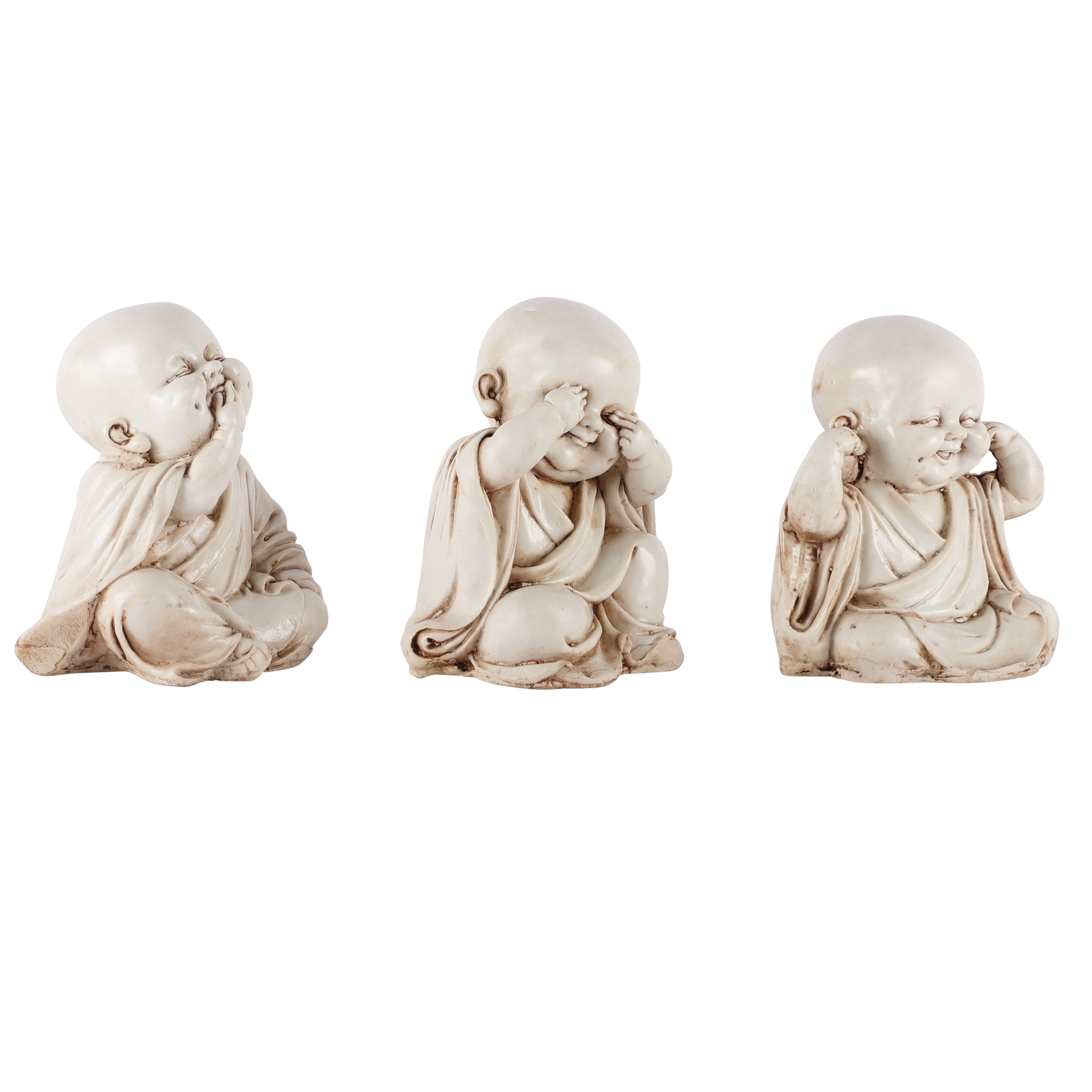 Three Pose Laughing Buddha (Set of 3) (White)