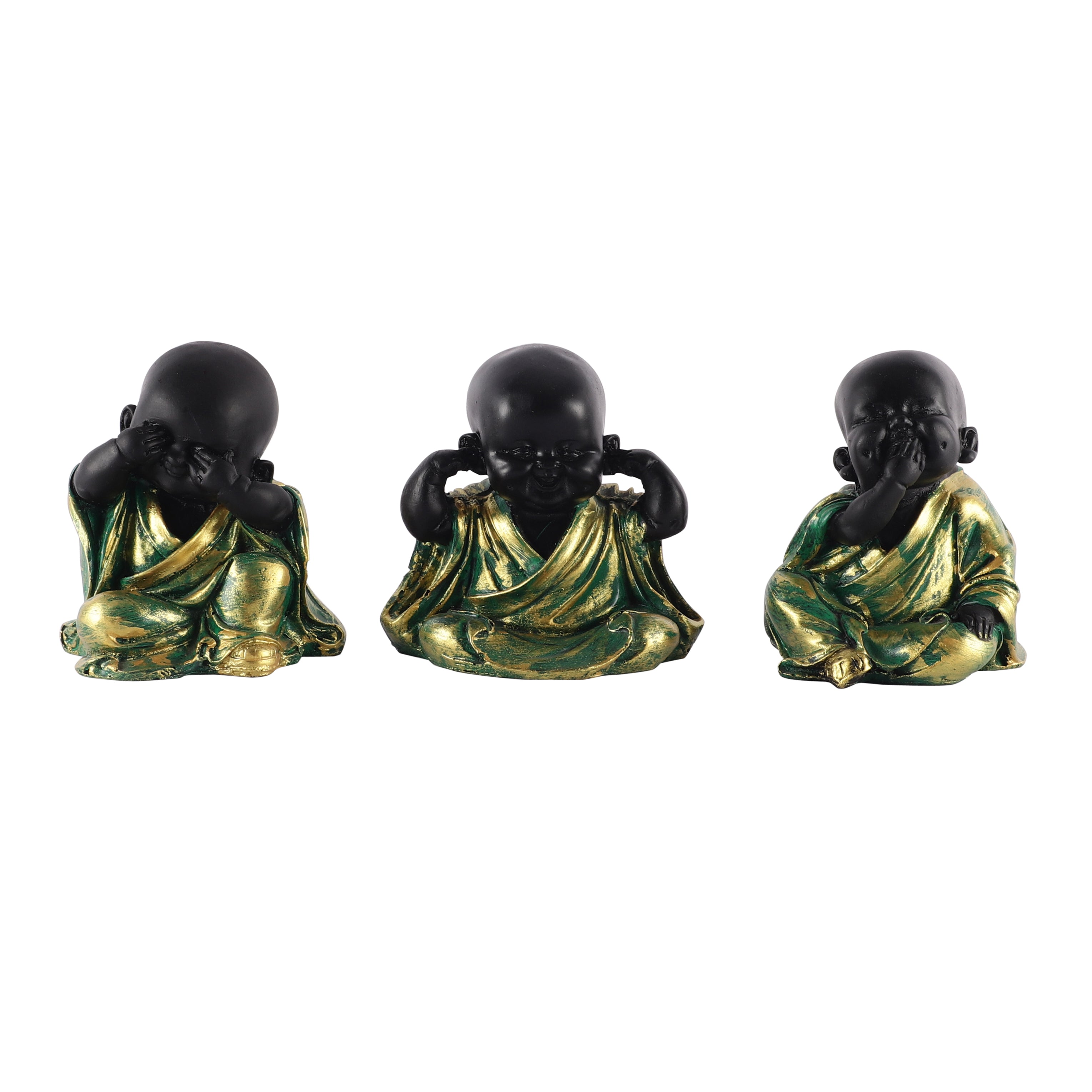Three Pose Laughing Buddha (Set of 3) (Black)