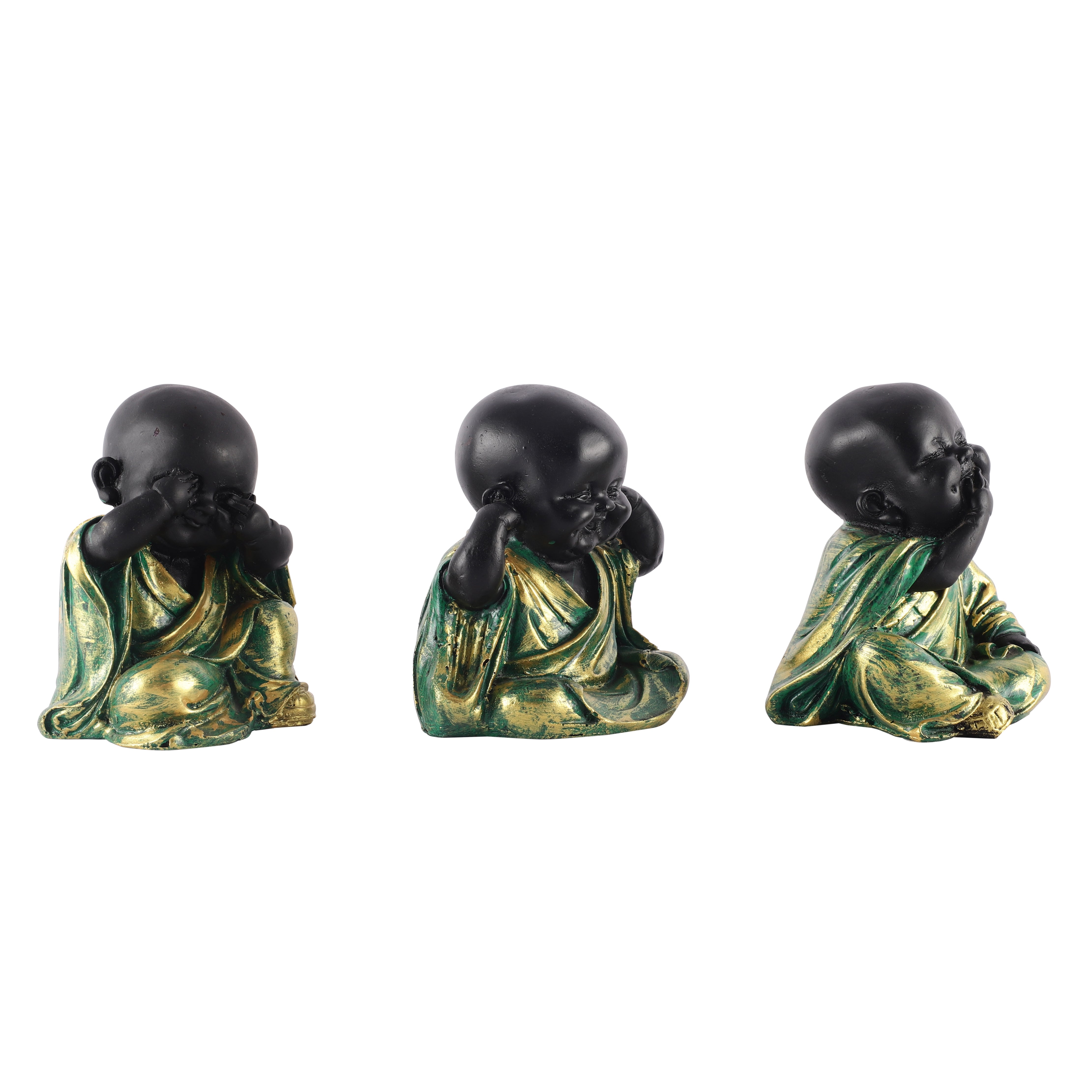Three Pose Laughing Buddha (Set of 3) (Black)