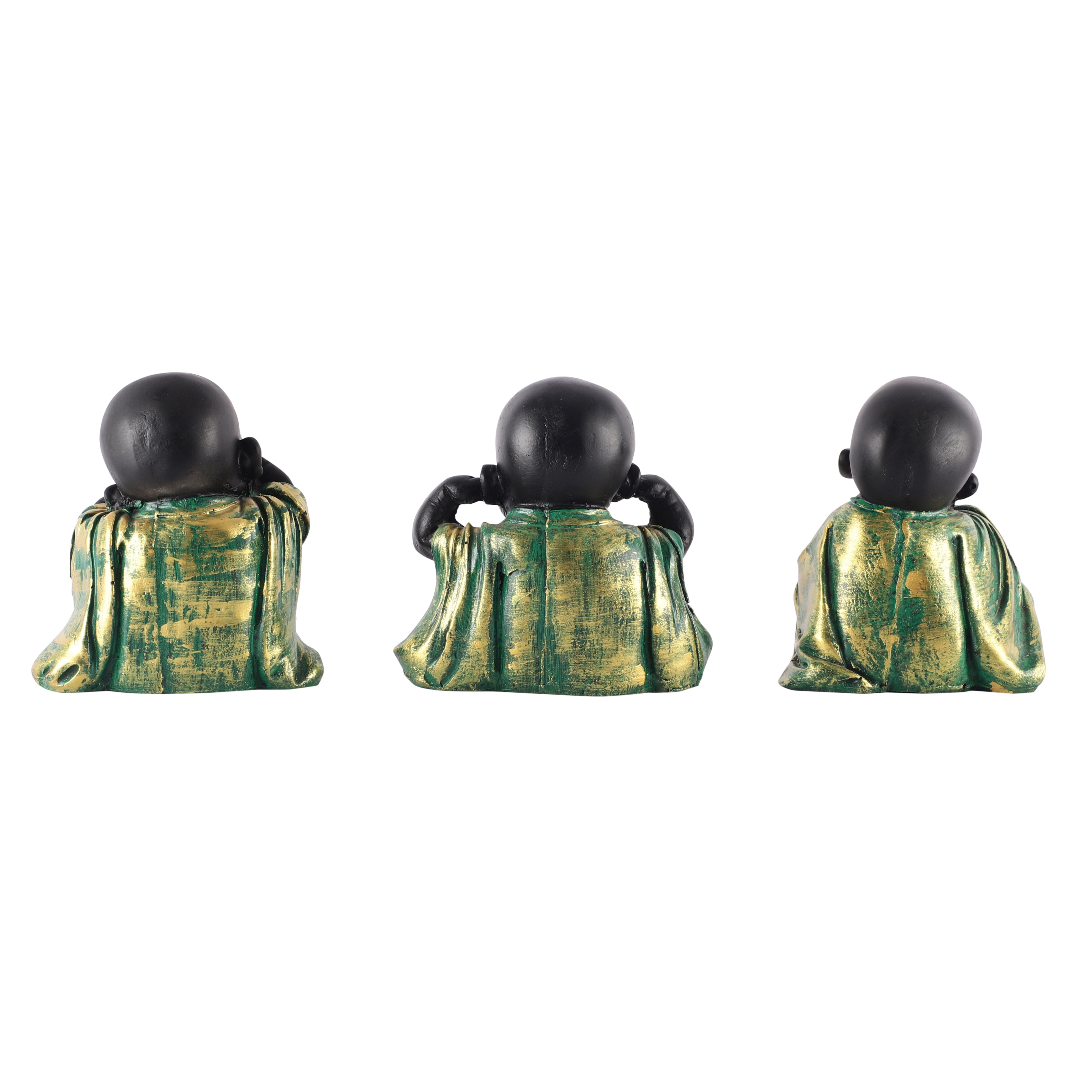 Three Pose Laughing Buddha (Set of 3) (Black)