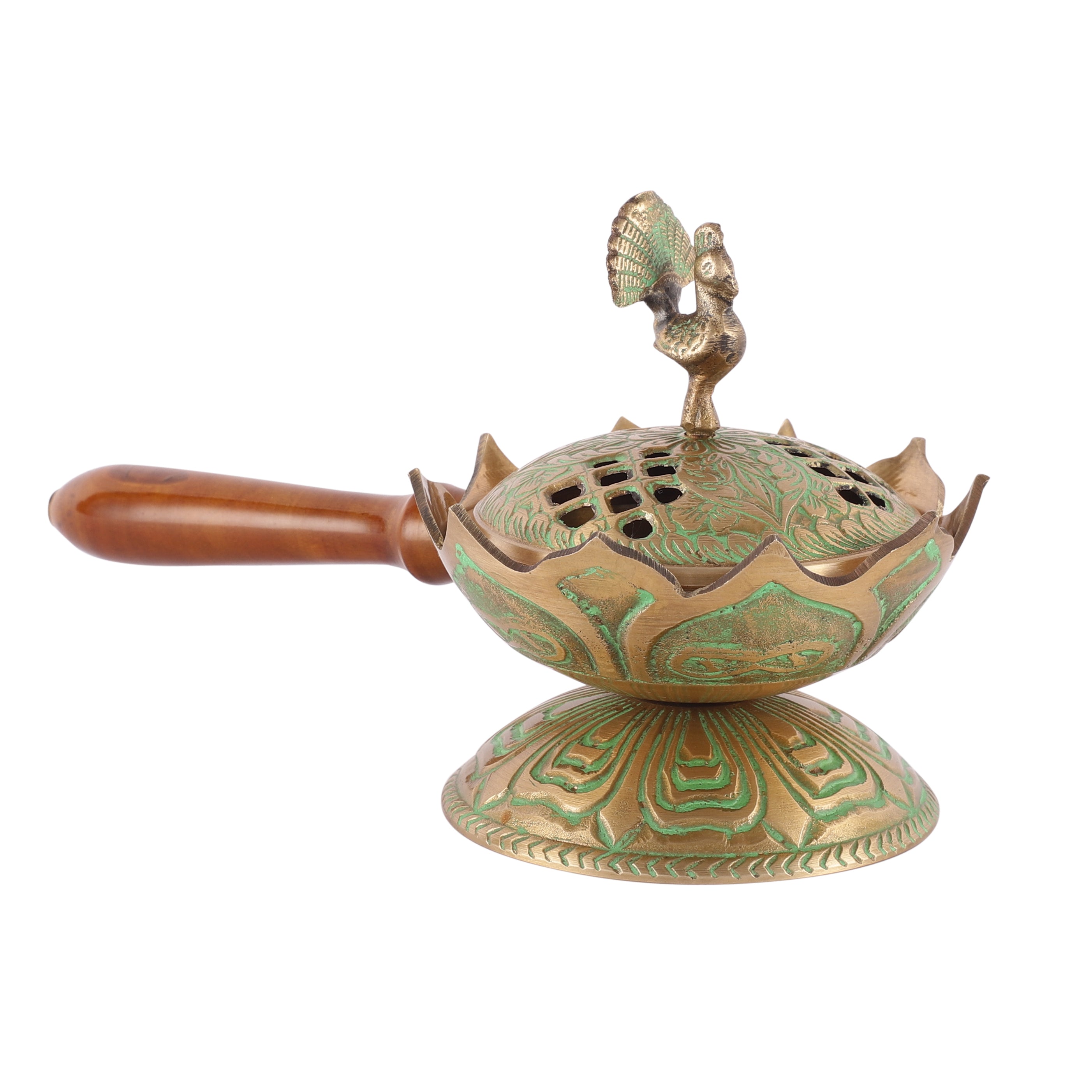 Wooden Handle Peacock Incense Holder