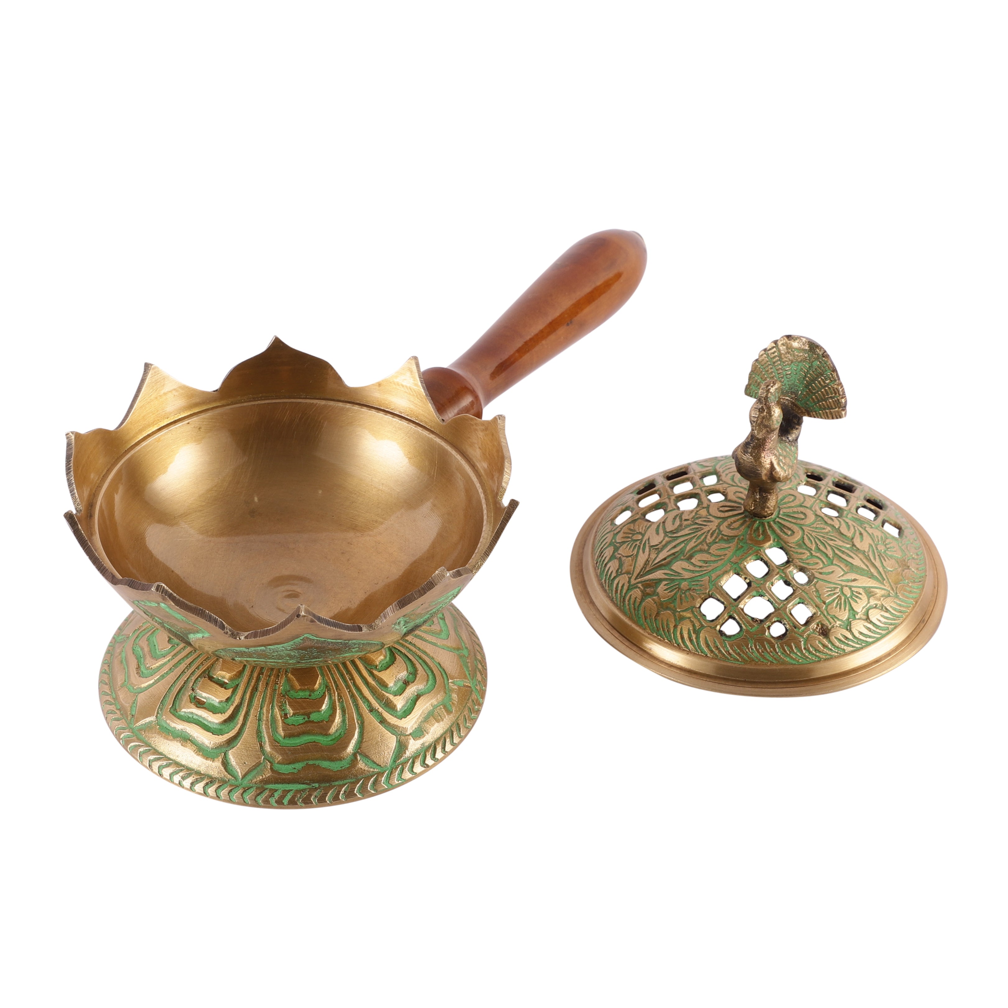 Wooden Handle Peacock Incense Holder
