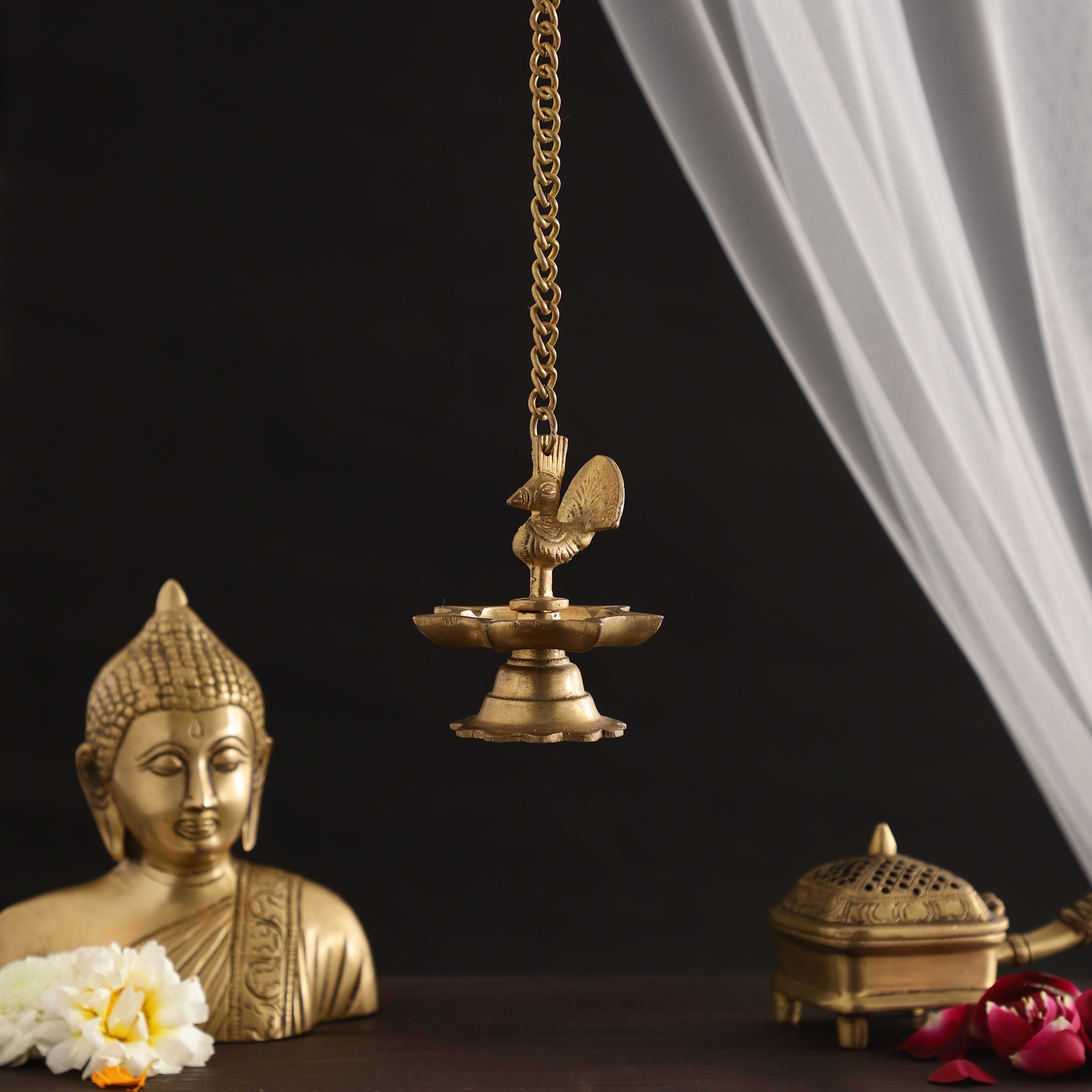 Hanging Chain Peacock Oil Lamp